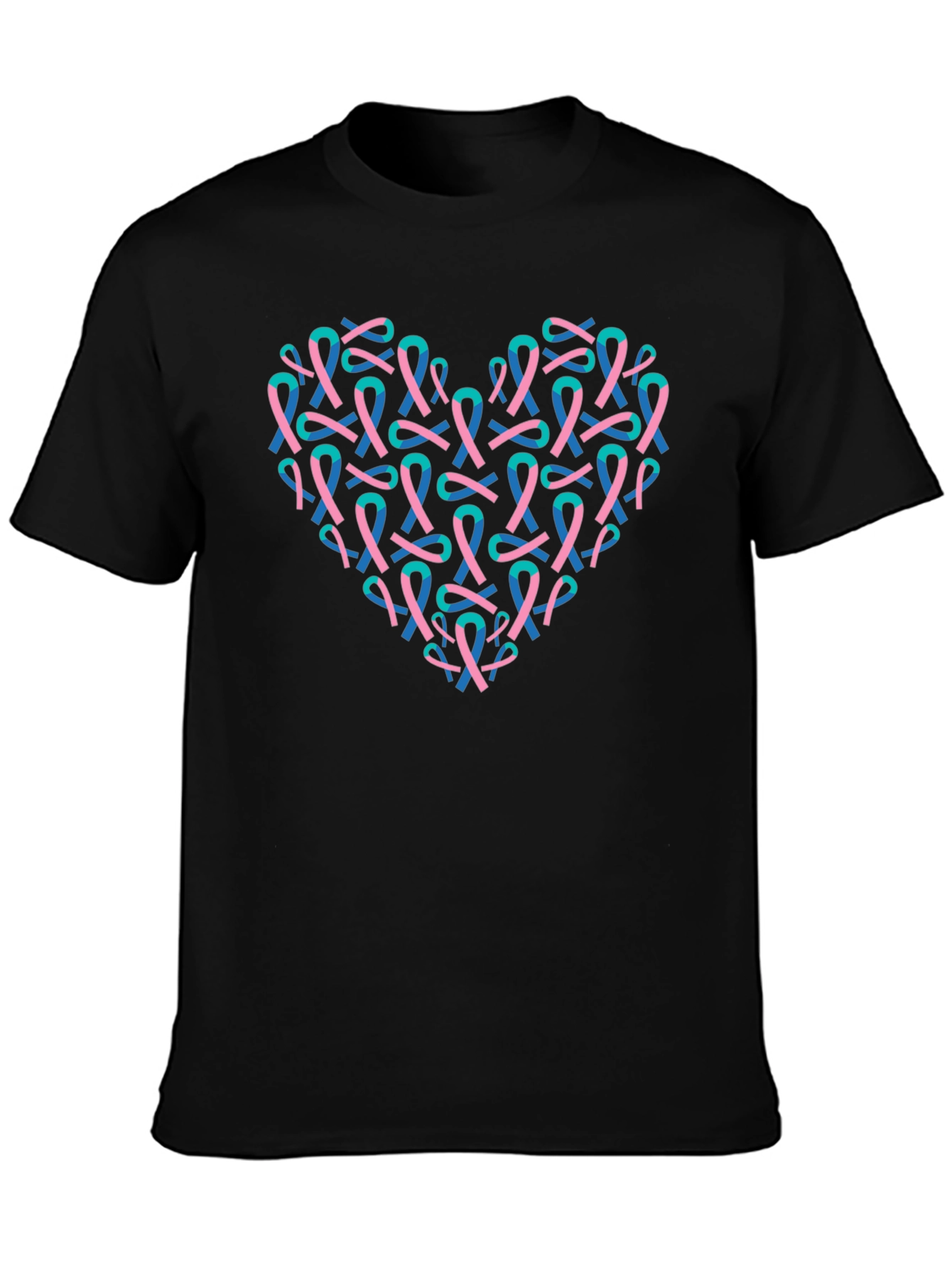 Heart Ribbon T-Shirt - Teal & Pink Design