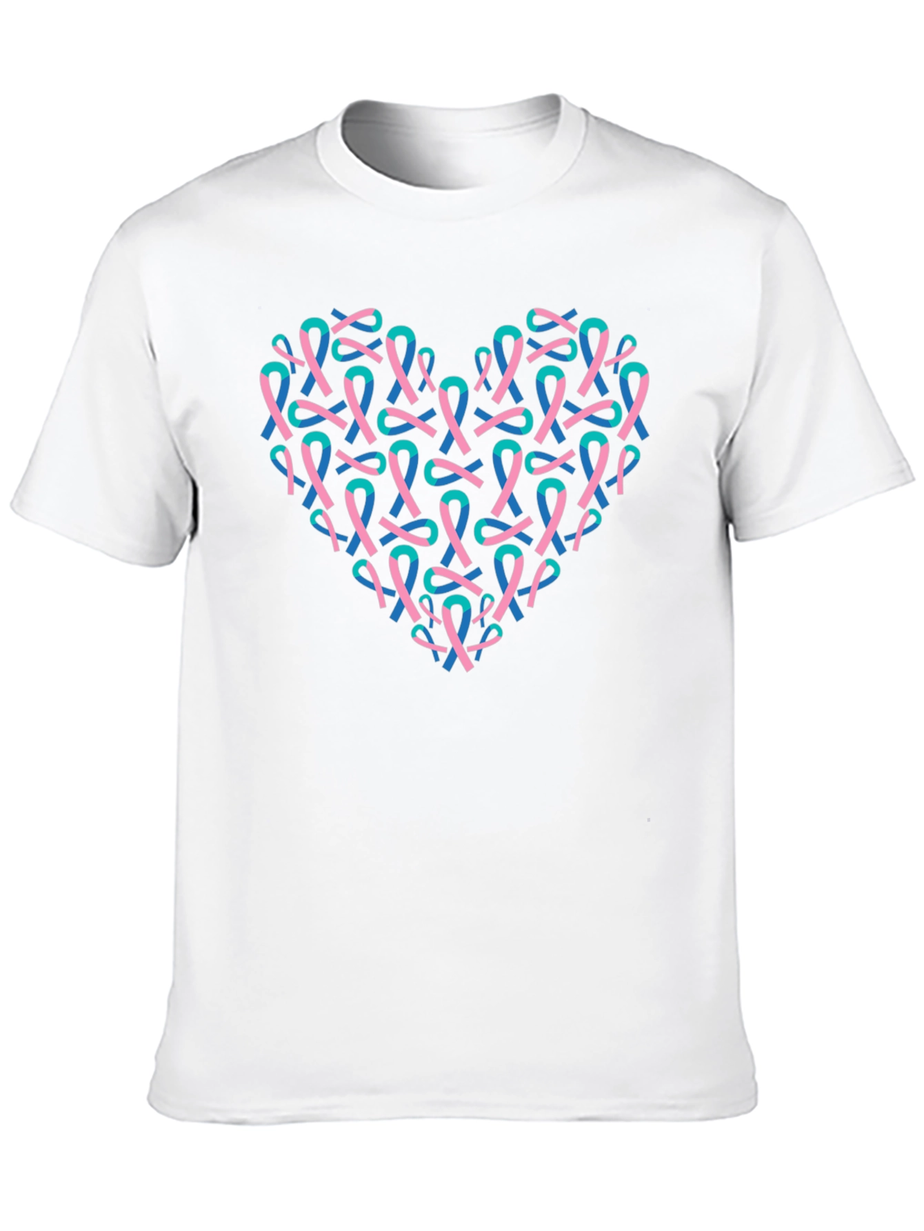 Heart Ribbon T-Shirt - Teal & Pink Design
