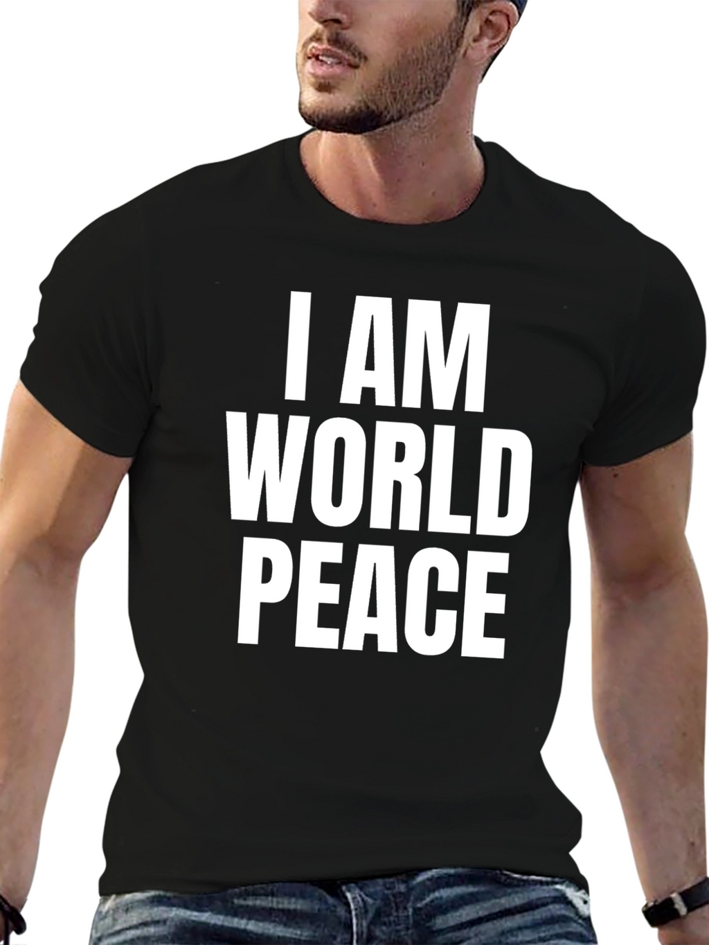 I AM WORLD PEACE Graphic Print Black T-Shirt