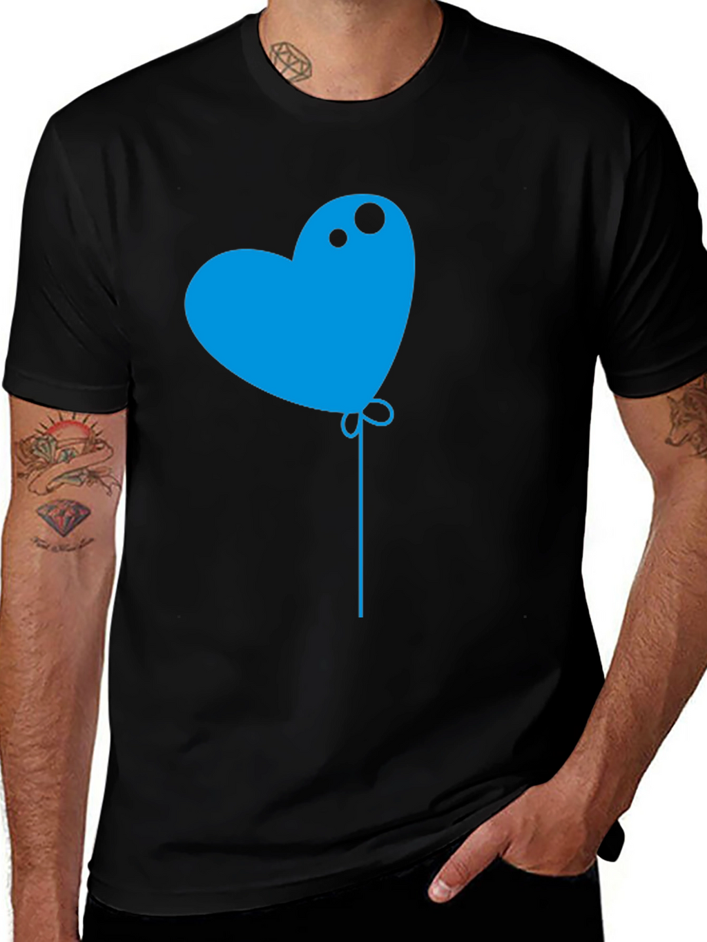 Heart Balloon Graphic Tee - Mens Black T-Shirt