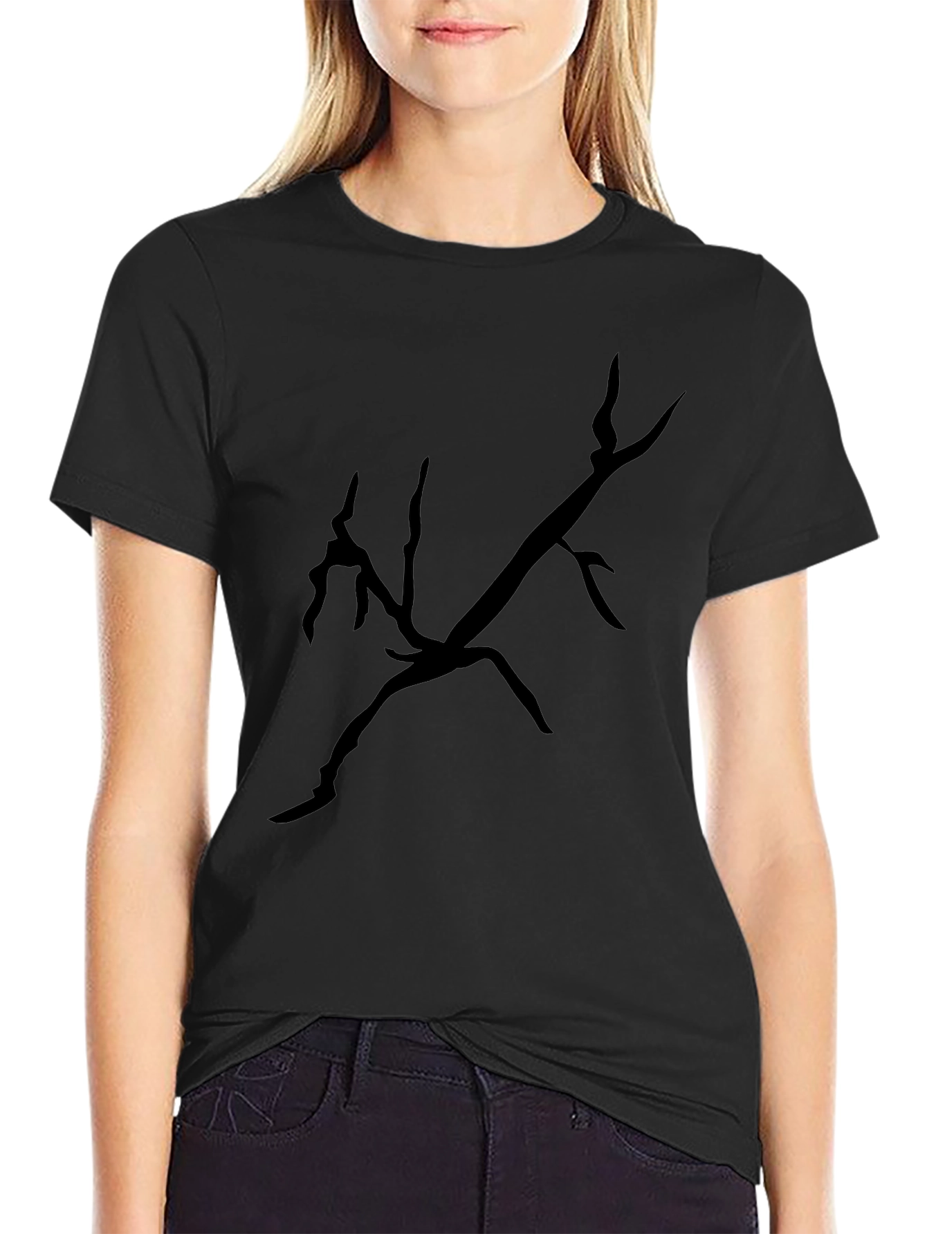 Black T-Shirt with Abstract Branch Design