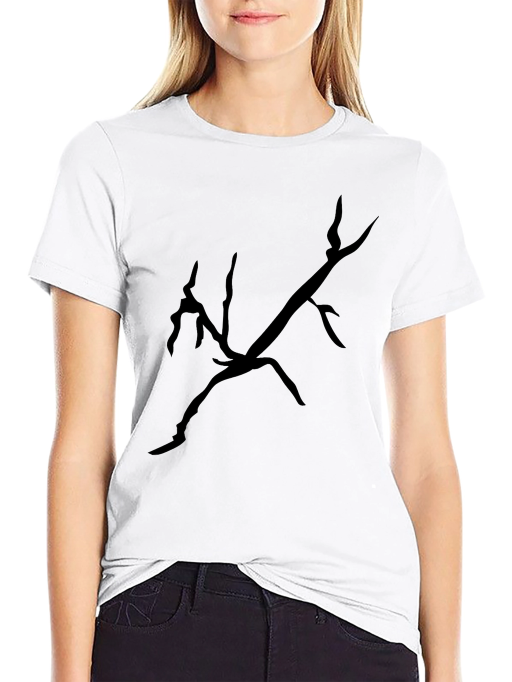 Black T-Shirt with Abstract Branch Design