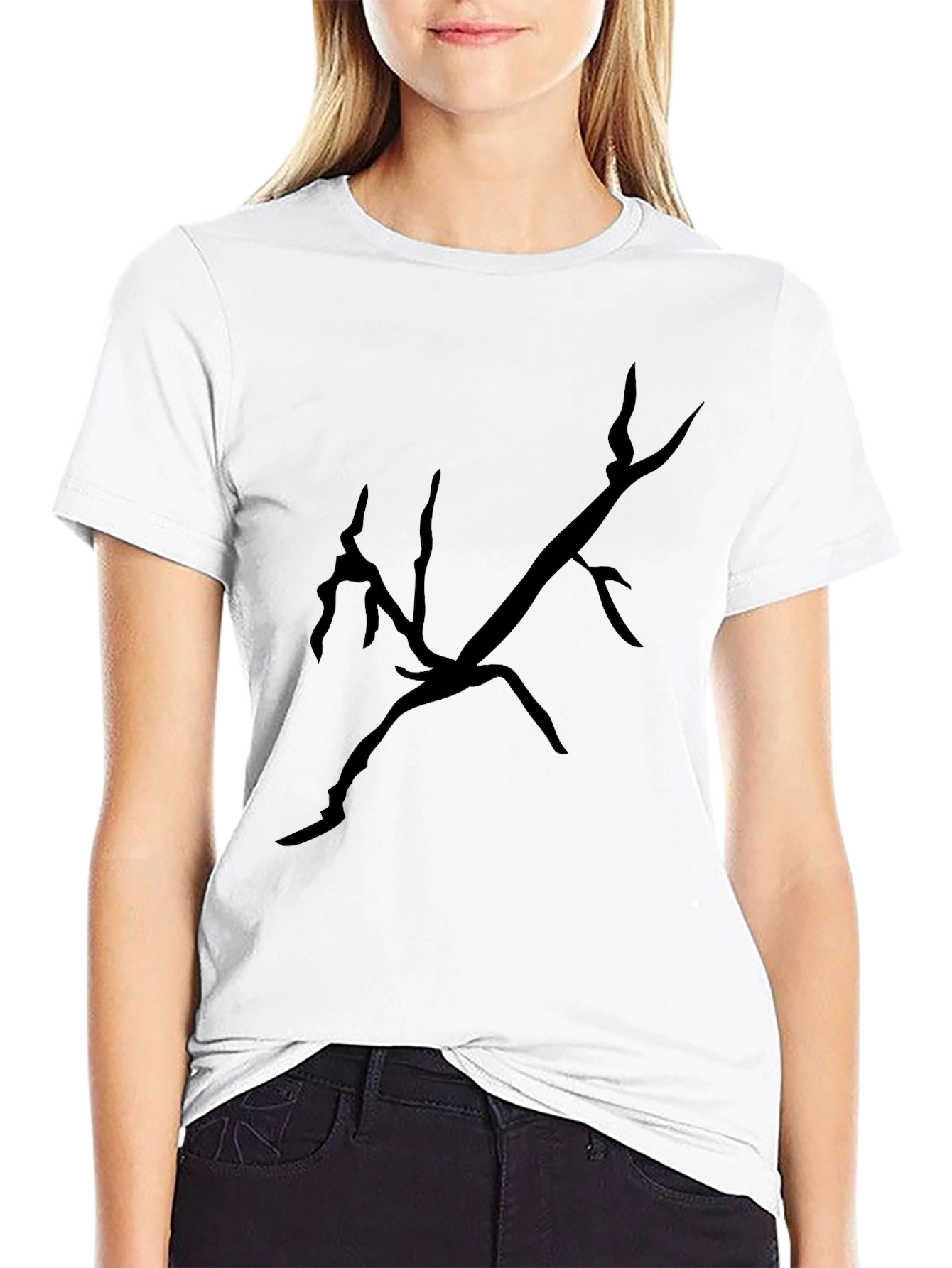 Black T-Shirt with Abstract Branch Design