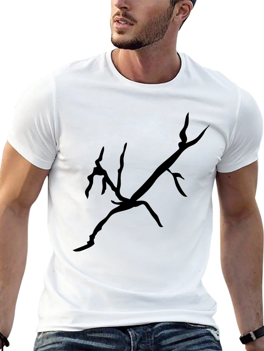 Black T-Shirt with Abstract Branch Design