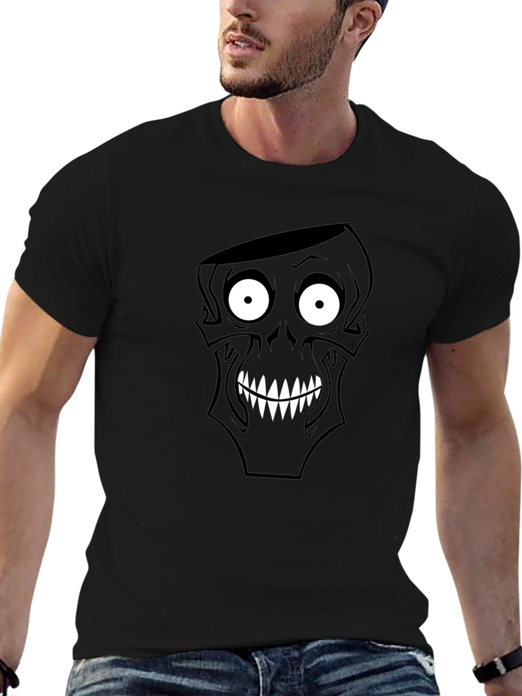 Cartoon Skull Graphic Black T-Shirt