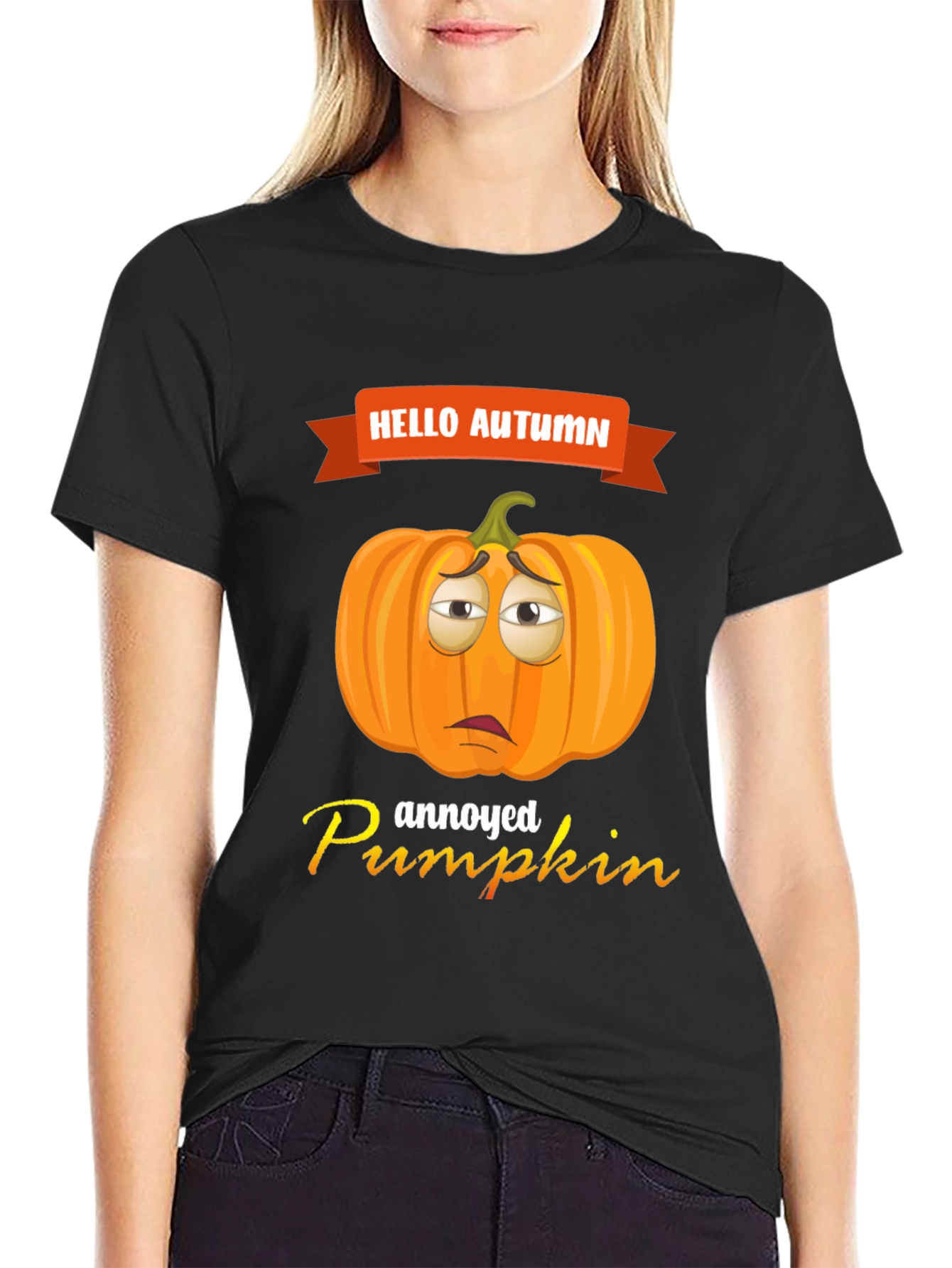 Hello Autumn Annoyed Pumpkin Graphic T-Shirt