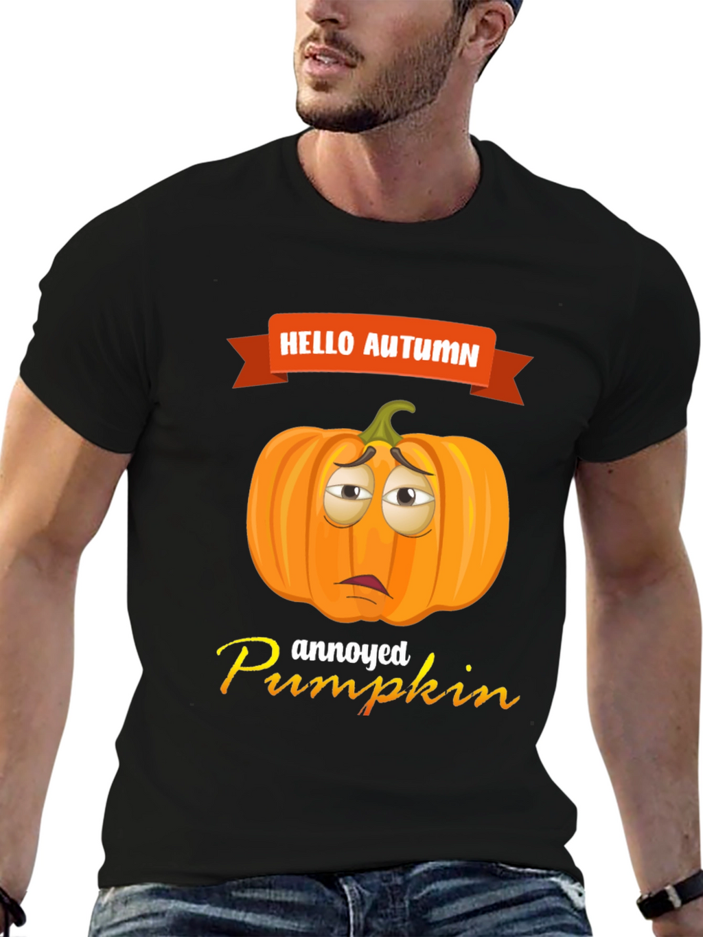 Hello Autumn Annoyed Pumpkin Graphic T-Shirt