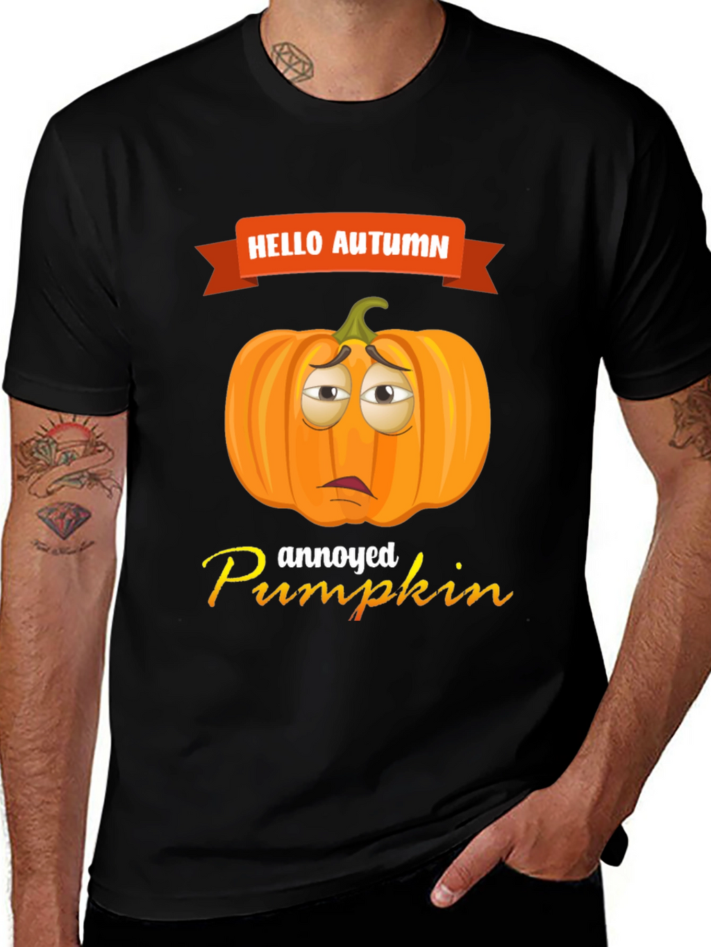 Hello Autumn Annoyed Pumpkin Graphic T-Shirt