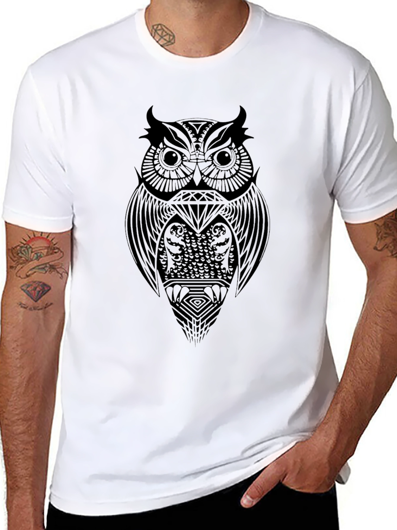 Tribal Owl Graphic Black T-Shirt