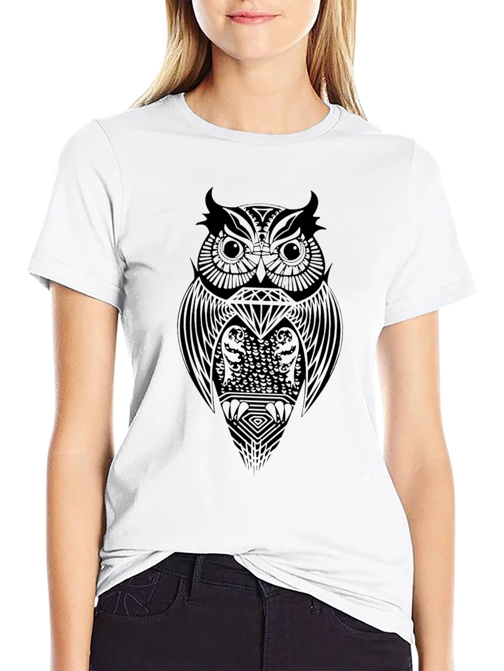 Tribal Owl Graphic Black T-Shirt