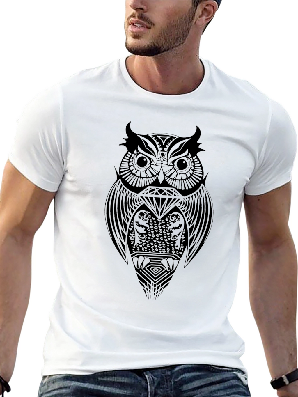 Tribal Owl Graphic Black T-Shirt