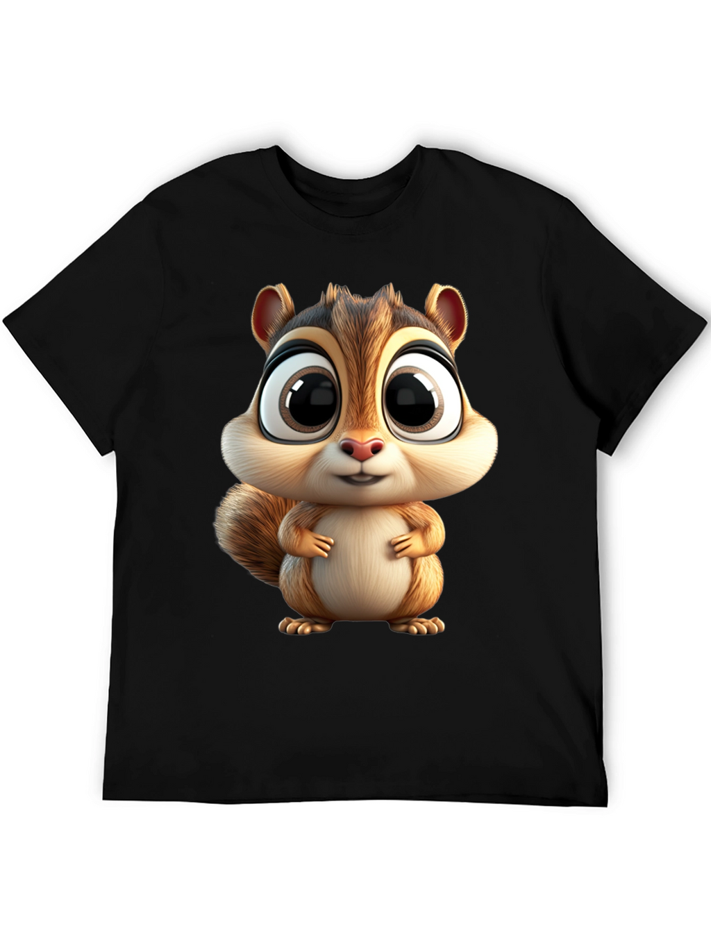 Cute Squirrel Graphic Tee - Black Cotton T-Shirt