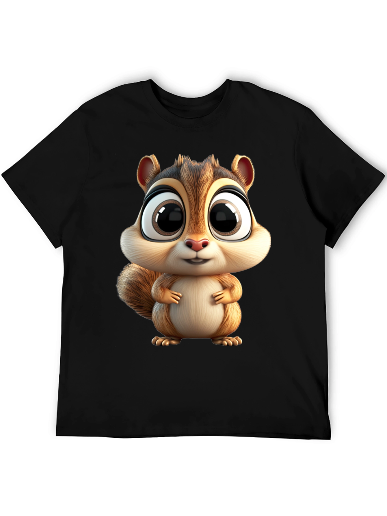 Cute Squirrel Graphic Tee - Black Cotton T-Shirt