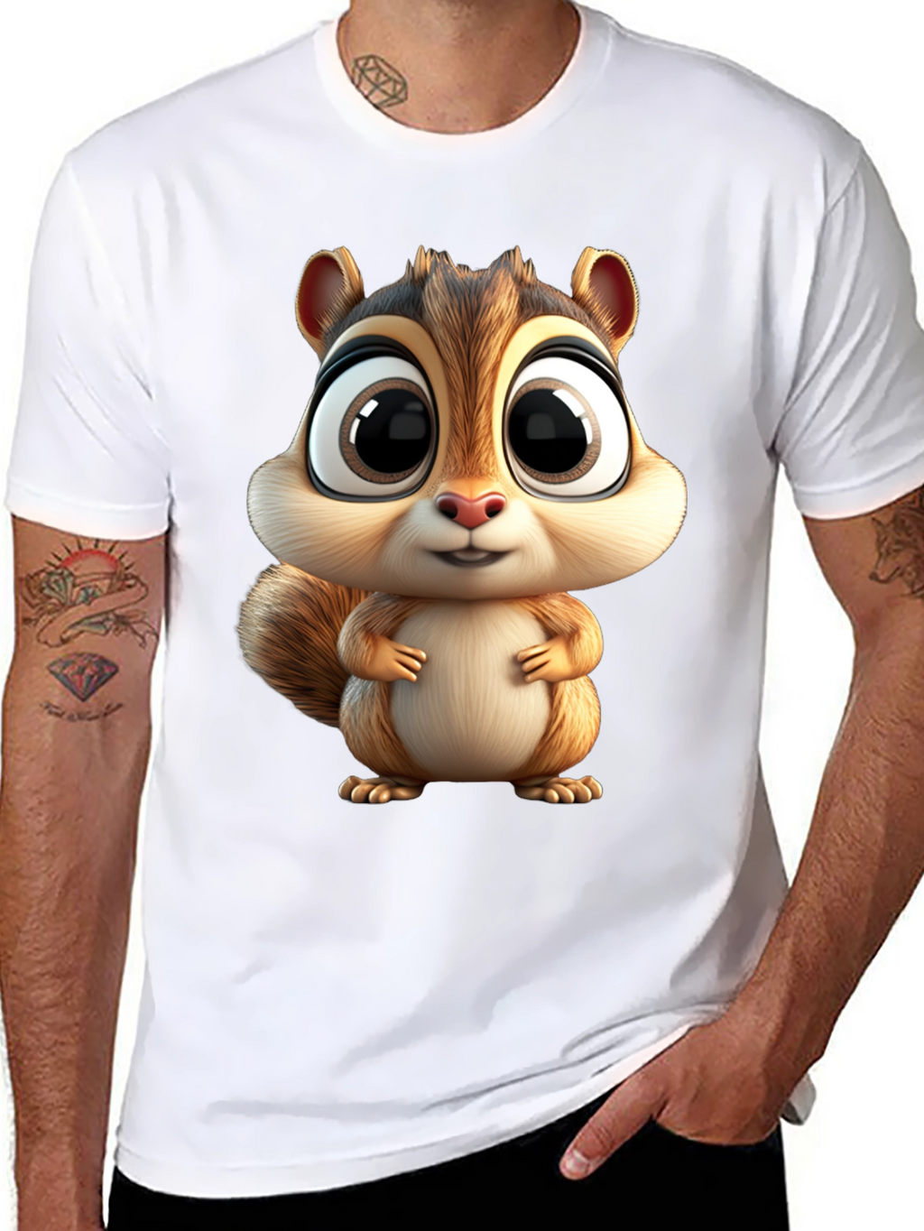 Cute Squirrel Graphic Tee - Black Cotton T-Shirt