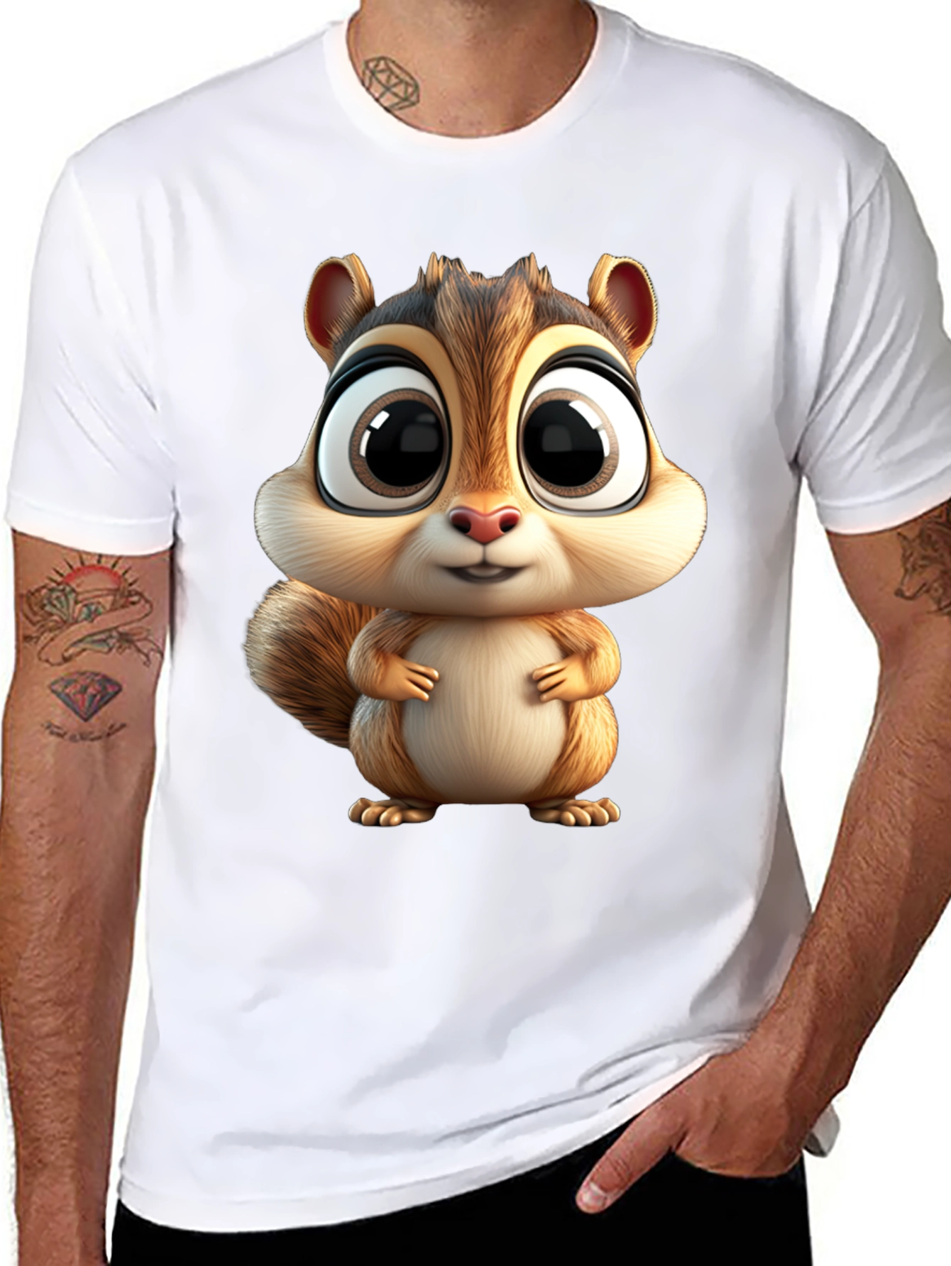 Cute Squirrel Graphic Tee - Black Cotton T-Shirt
