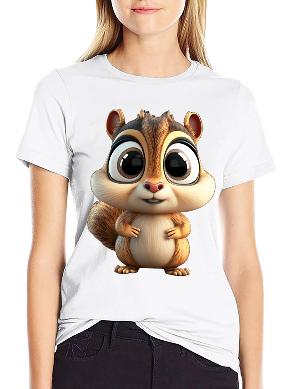 Cute Squirrel Graphic Tee - Black Cotton T-Shirt