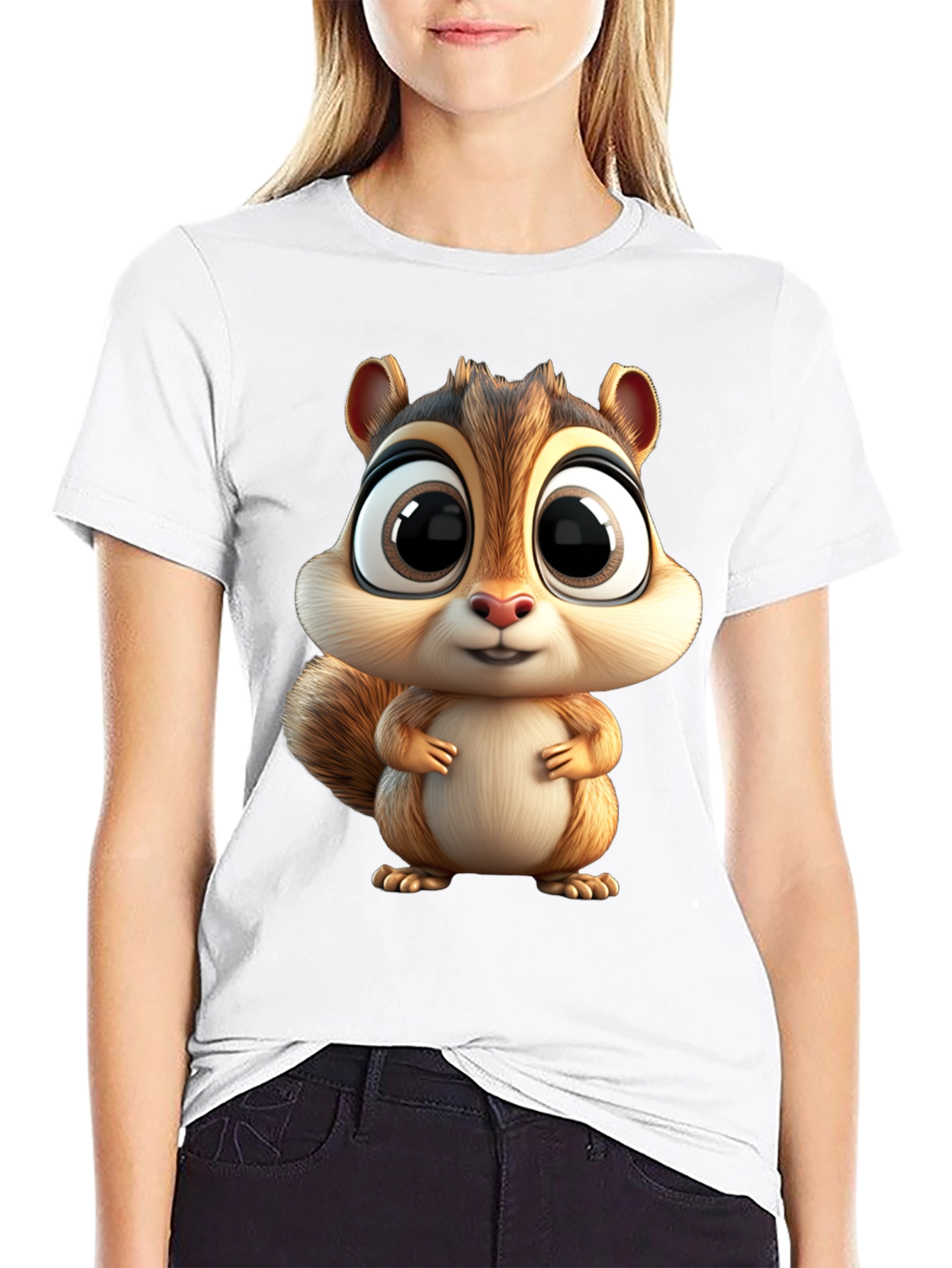 Cute Squirrel Graphic Tee - Black Cotton T-Shirt