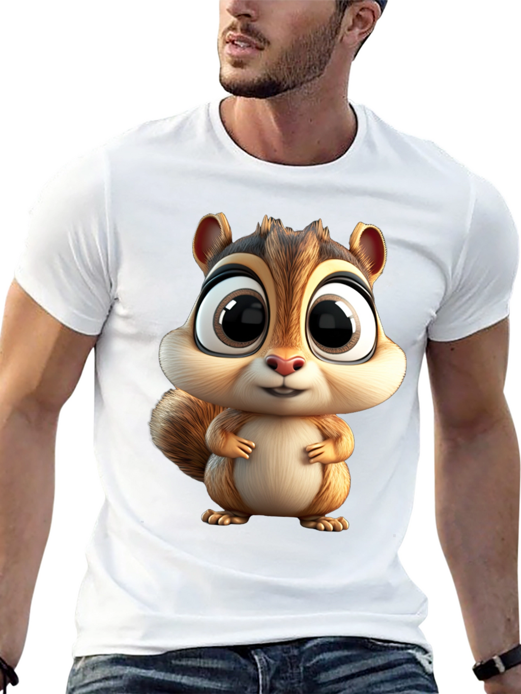 Cute Squirrel Graphic Tee - Black Cotton T-Shirt