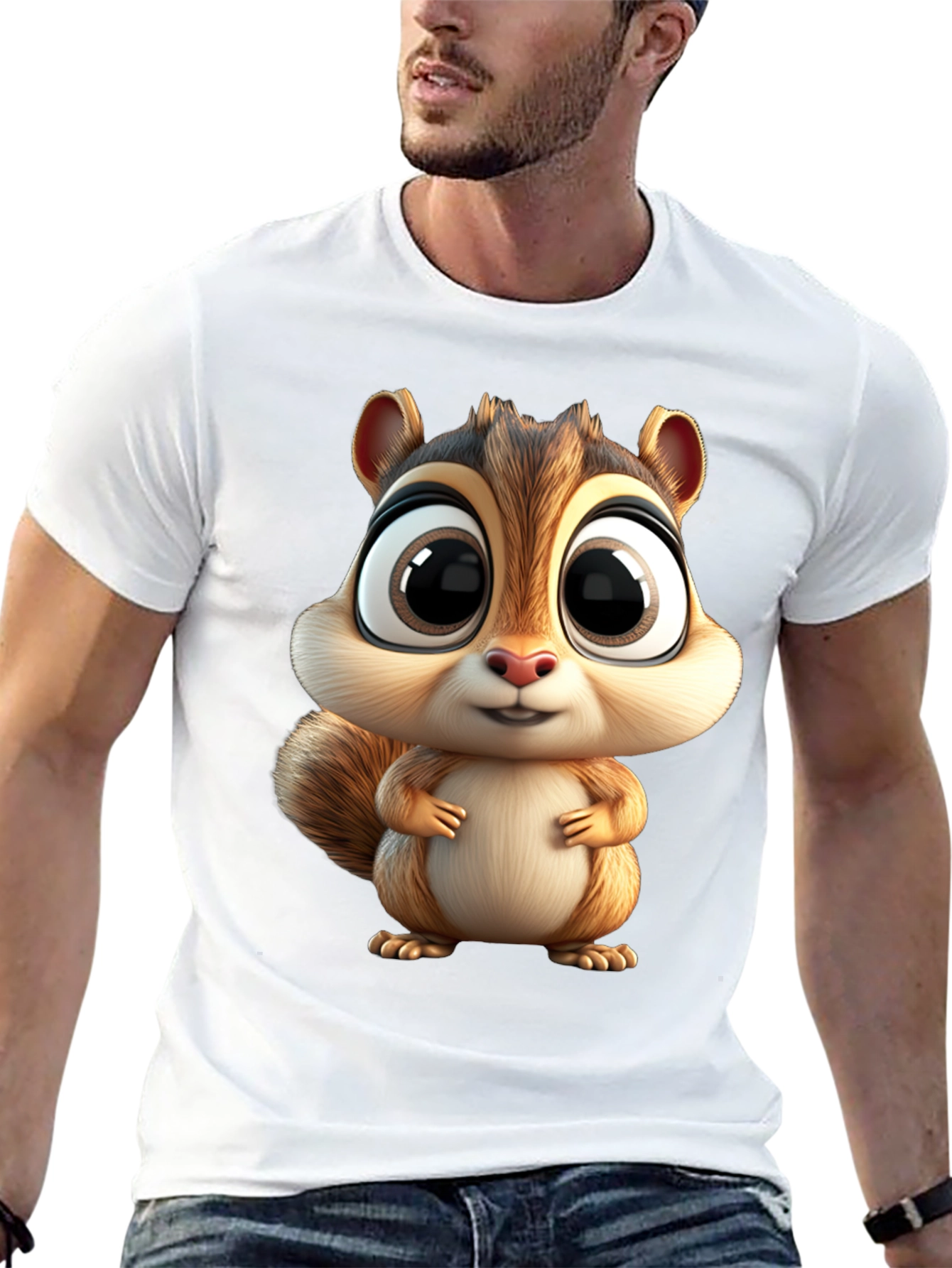 Cute Squirrel Graphic Tee - Black Cotton T-Shirt