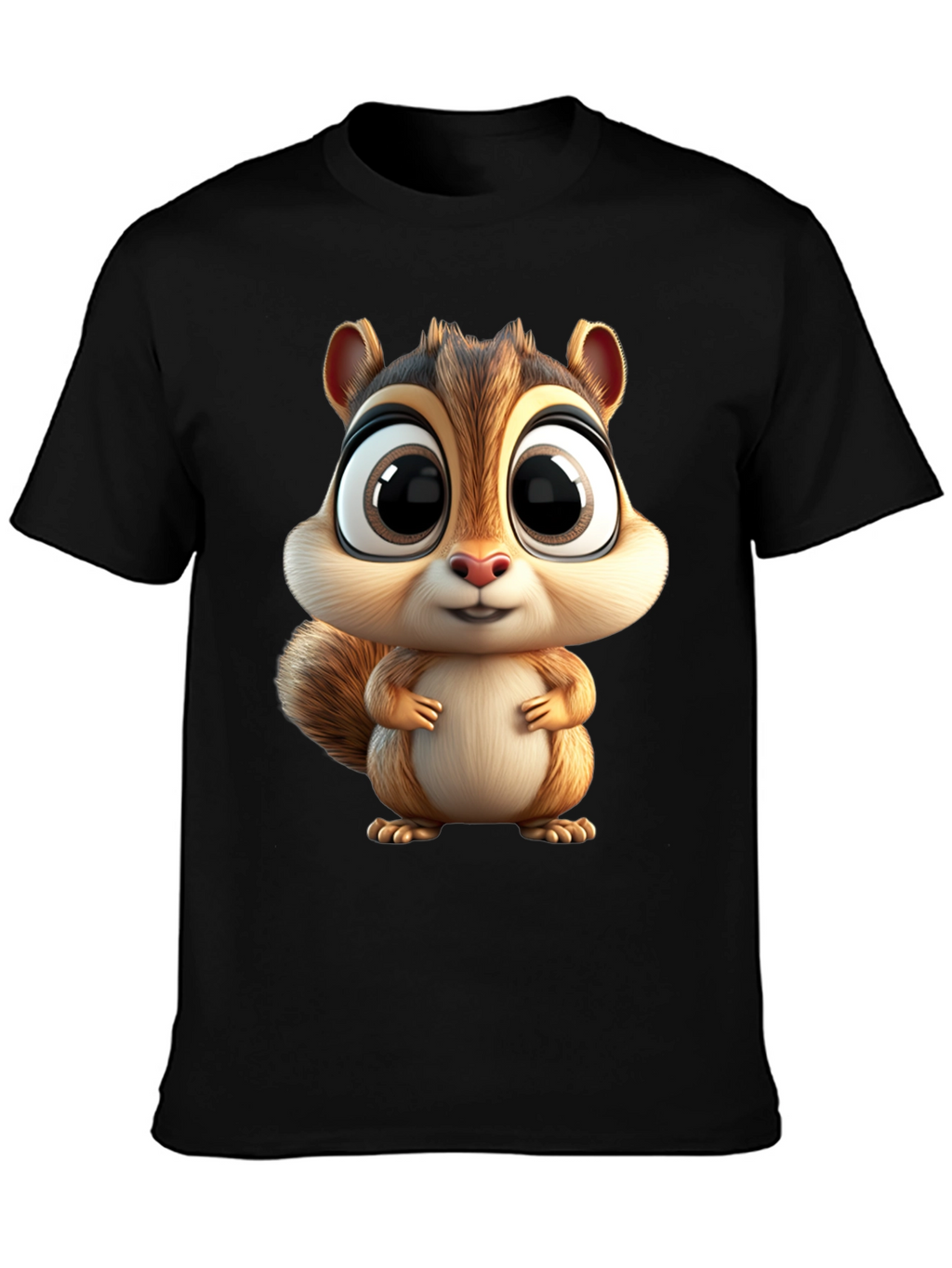 Cute Squirrel Graphic Tee - Black Cotton T-Shirt