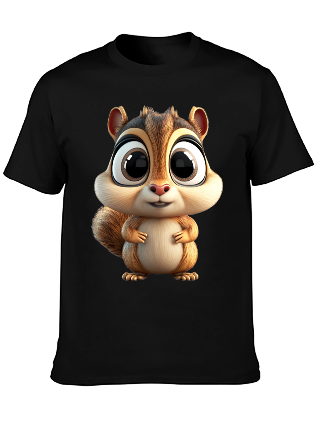 Cute Squirrel Graphic Tee - Black Cotton T-Shirt