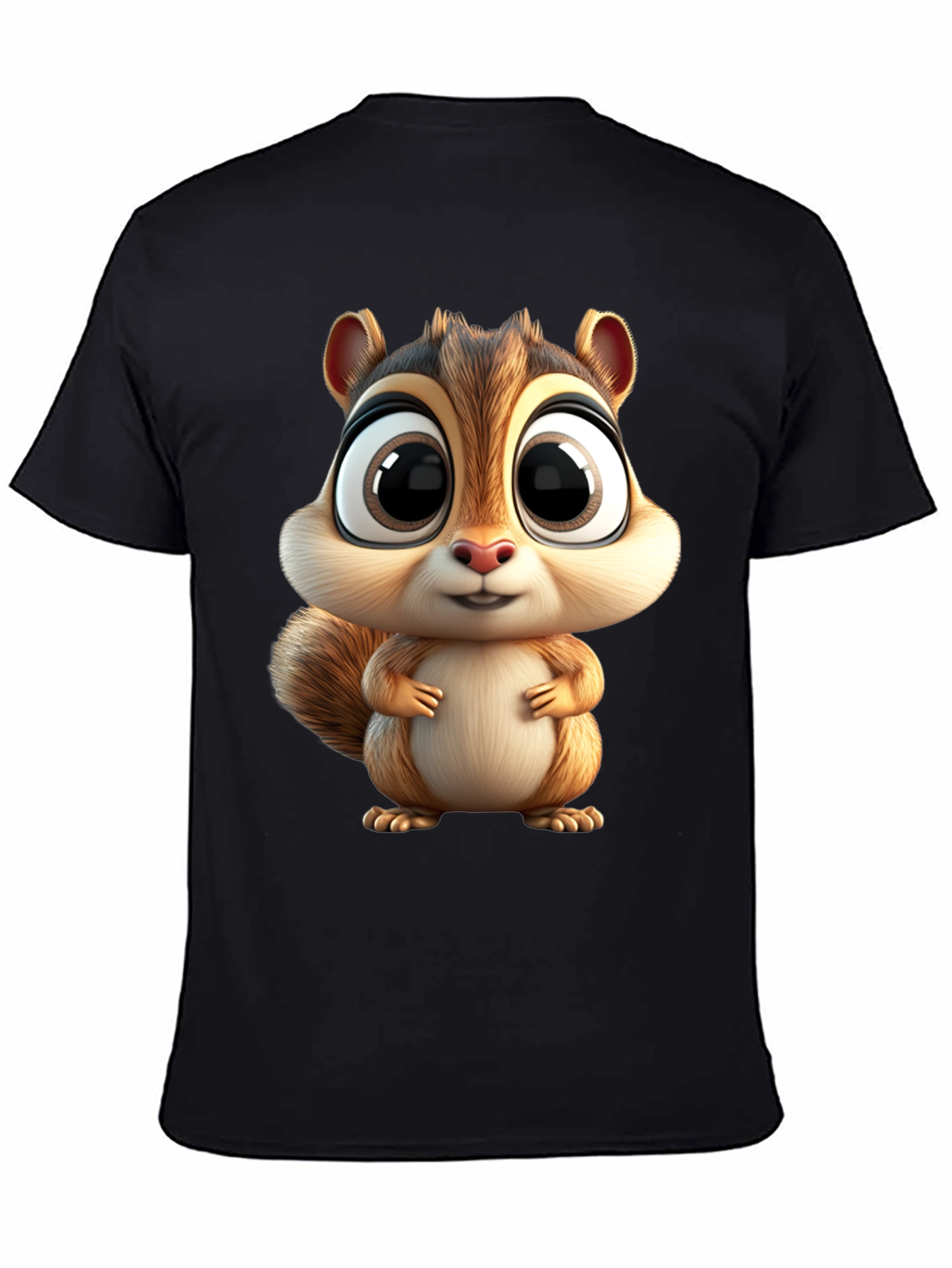 Cute Squirrel Graphic Tee - Black Cotton T-Shirt