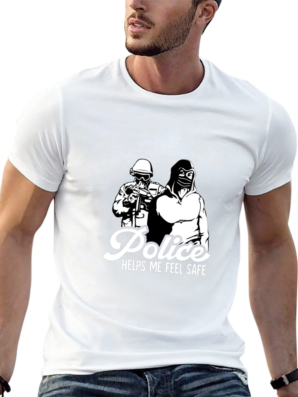 Police Helps Me Feel Safe Black Graphic T-Shirt