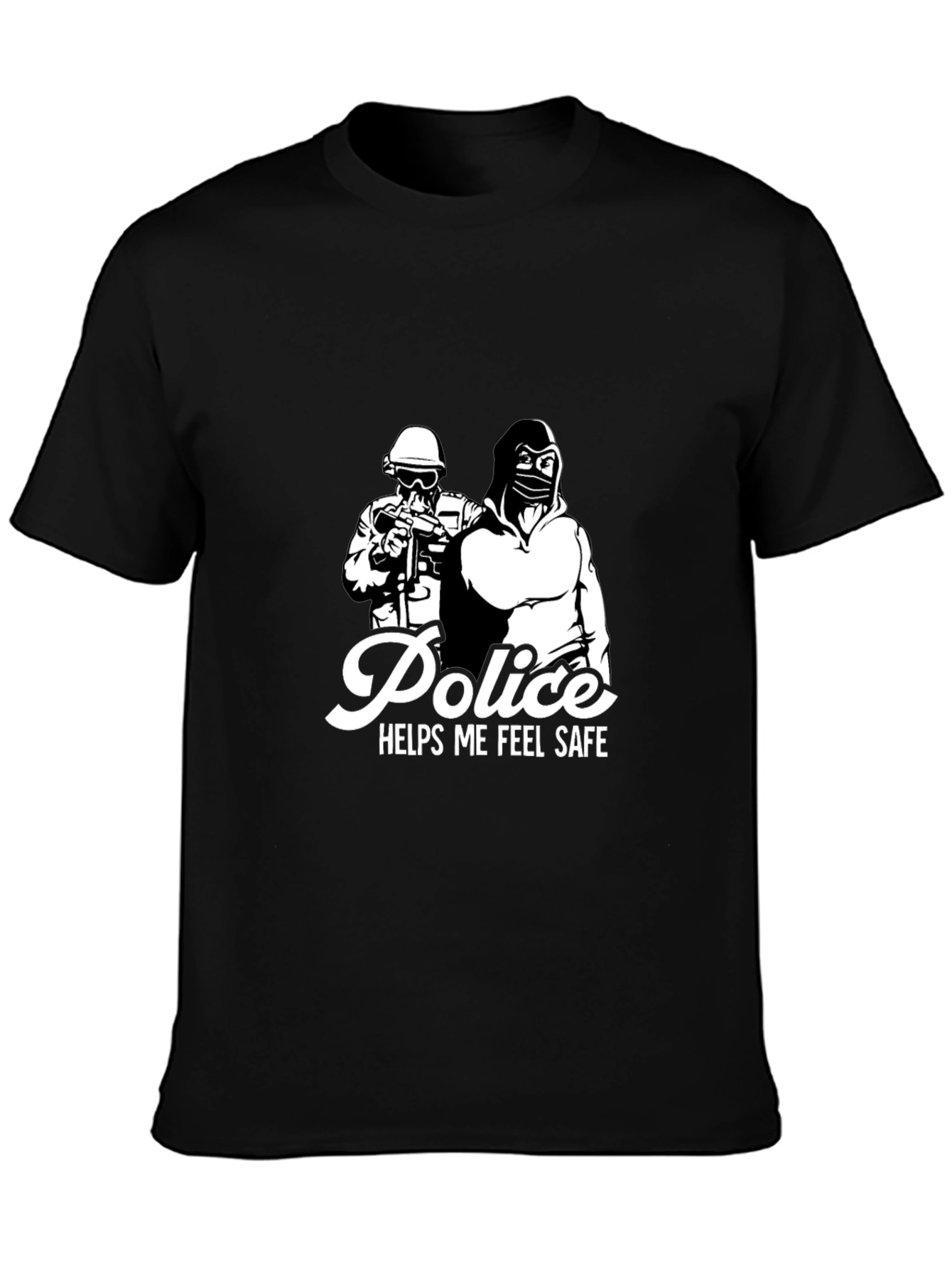 Police Helps Me Feel Safe Black Graphic T-Shirt