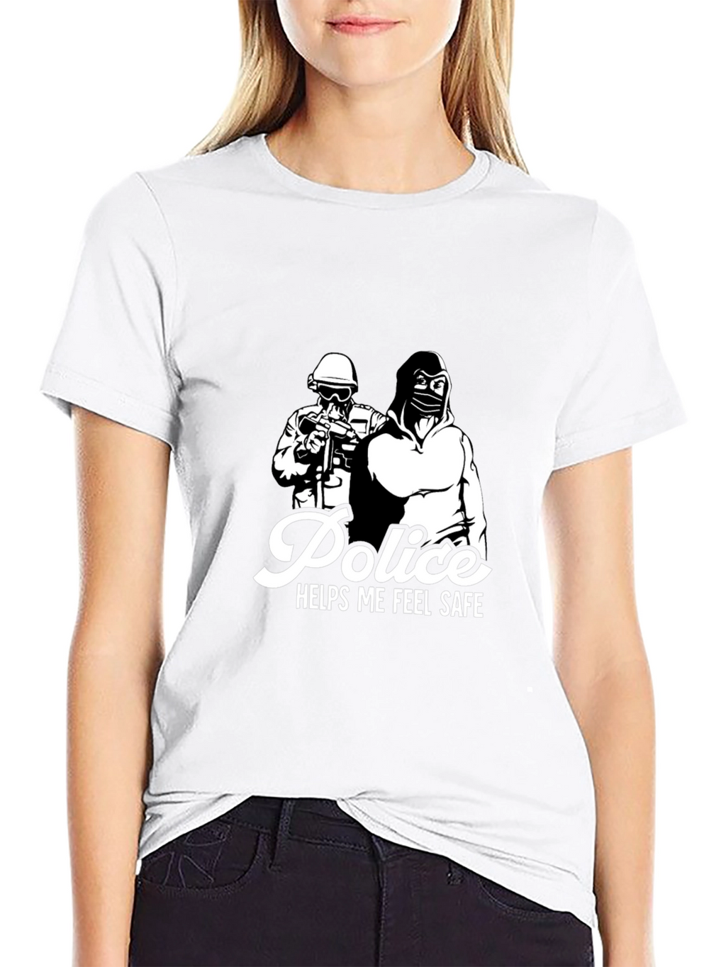 Police Helps Me Feel Safe Black Graphic T-Shirt