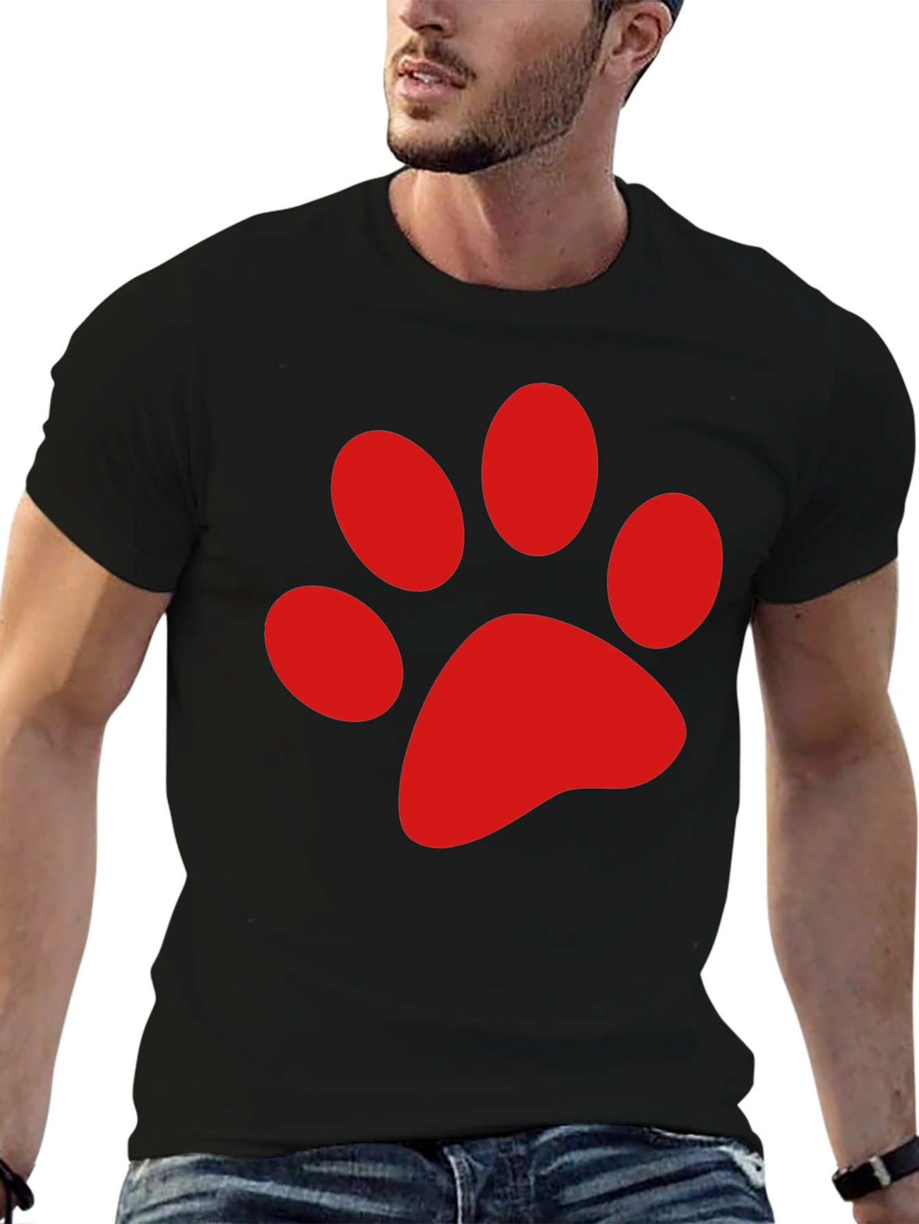 Black Tee with Red Paw Print Design