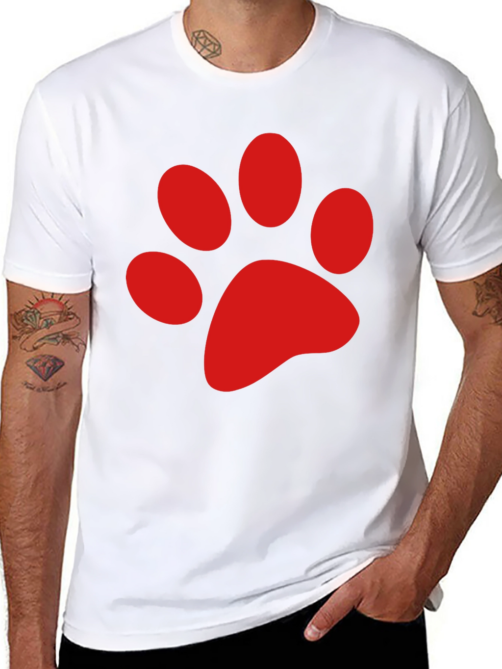 Black Tee with Red Paw Print Design