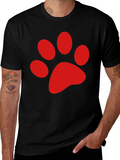 Black Tee with Red Paw Print Design