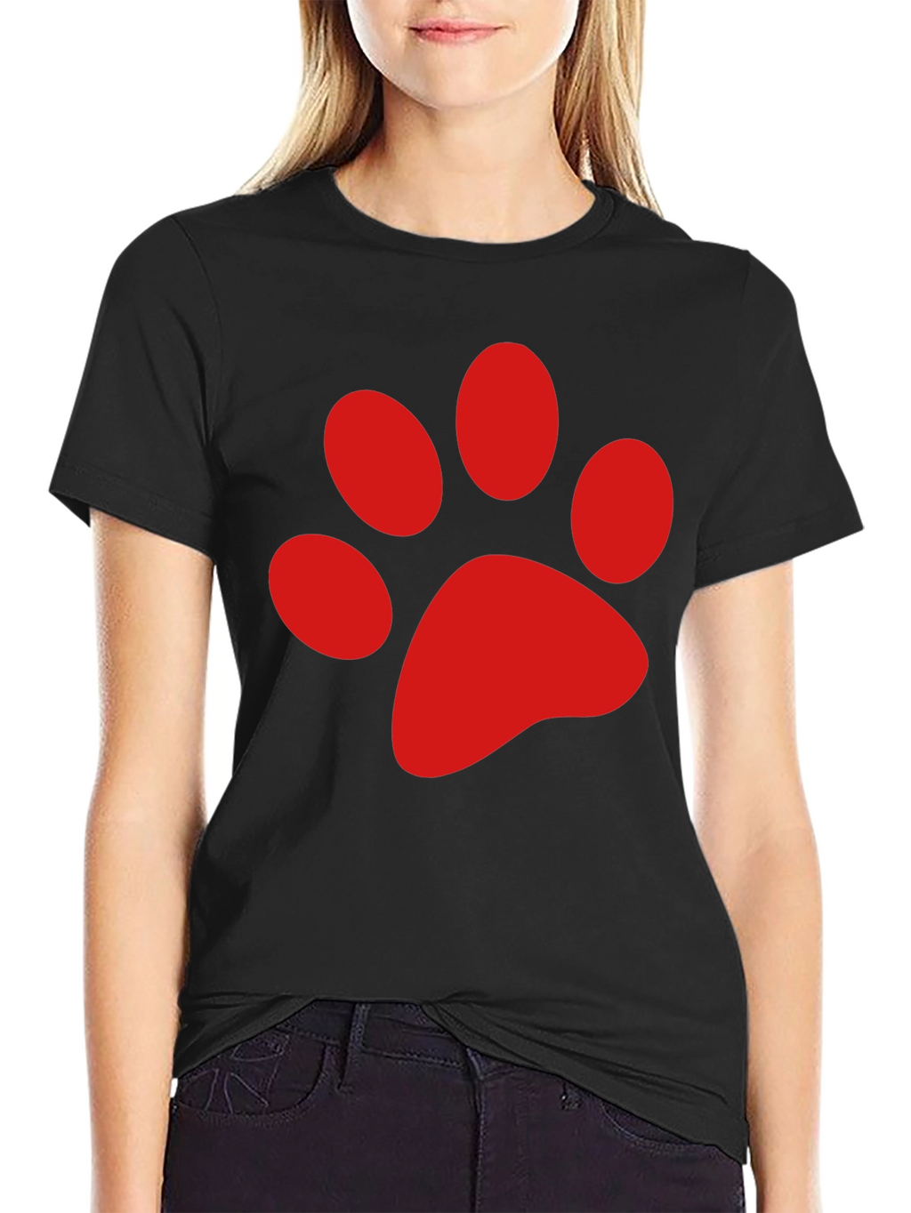 Black Tee with Red Paw Print Design