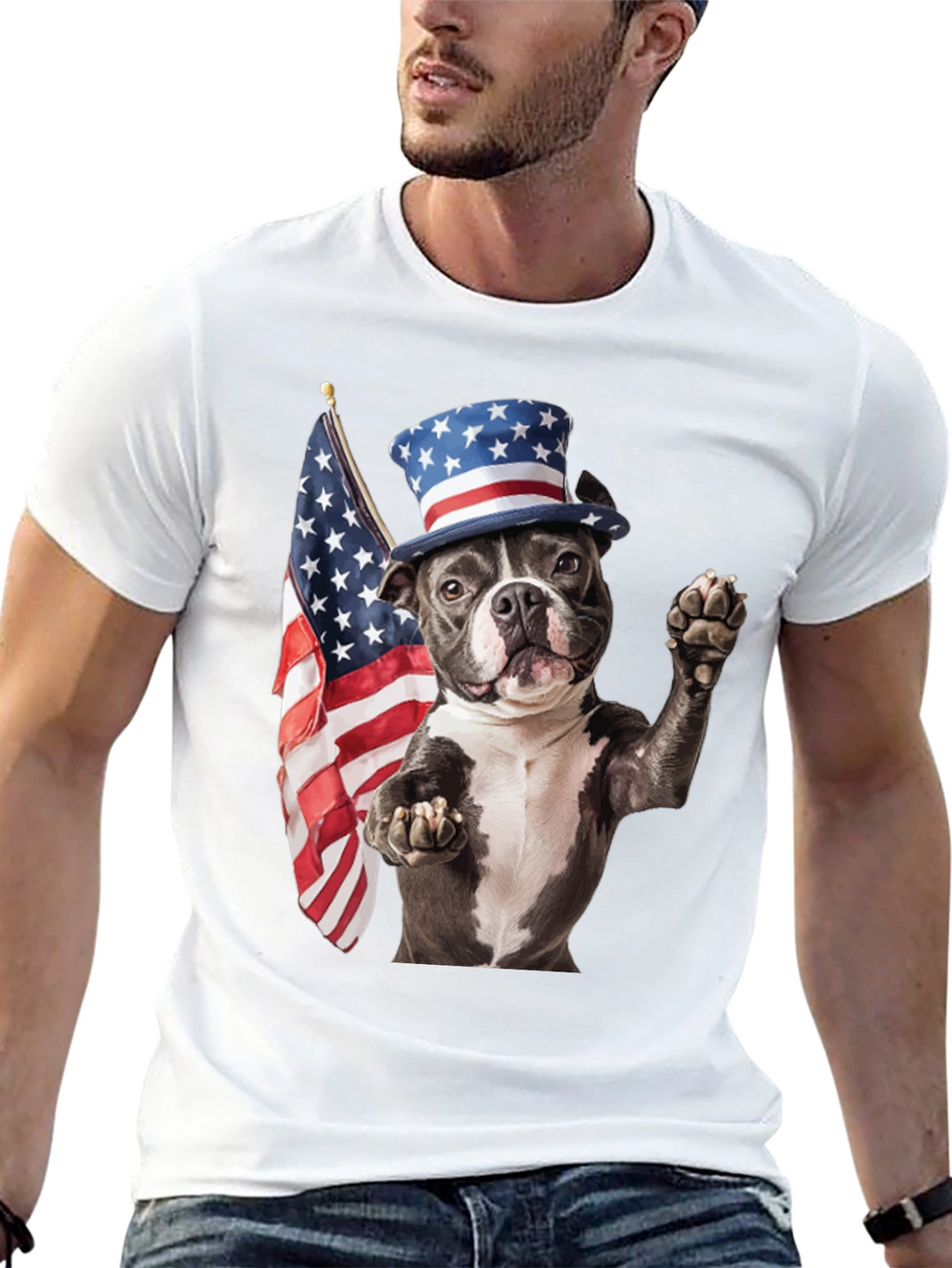 Patriotic Dog T-Shirt: USA Flag & Top Hat