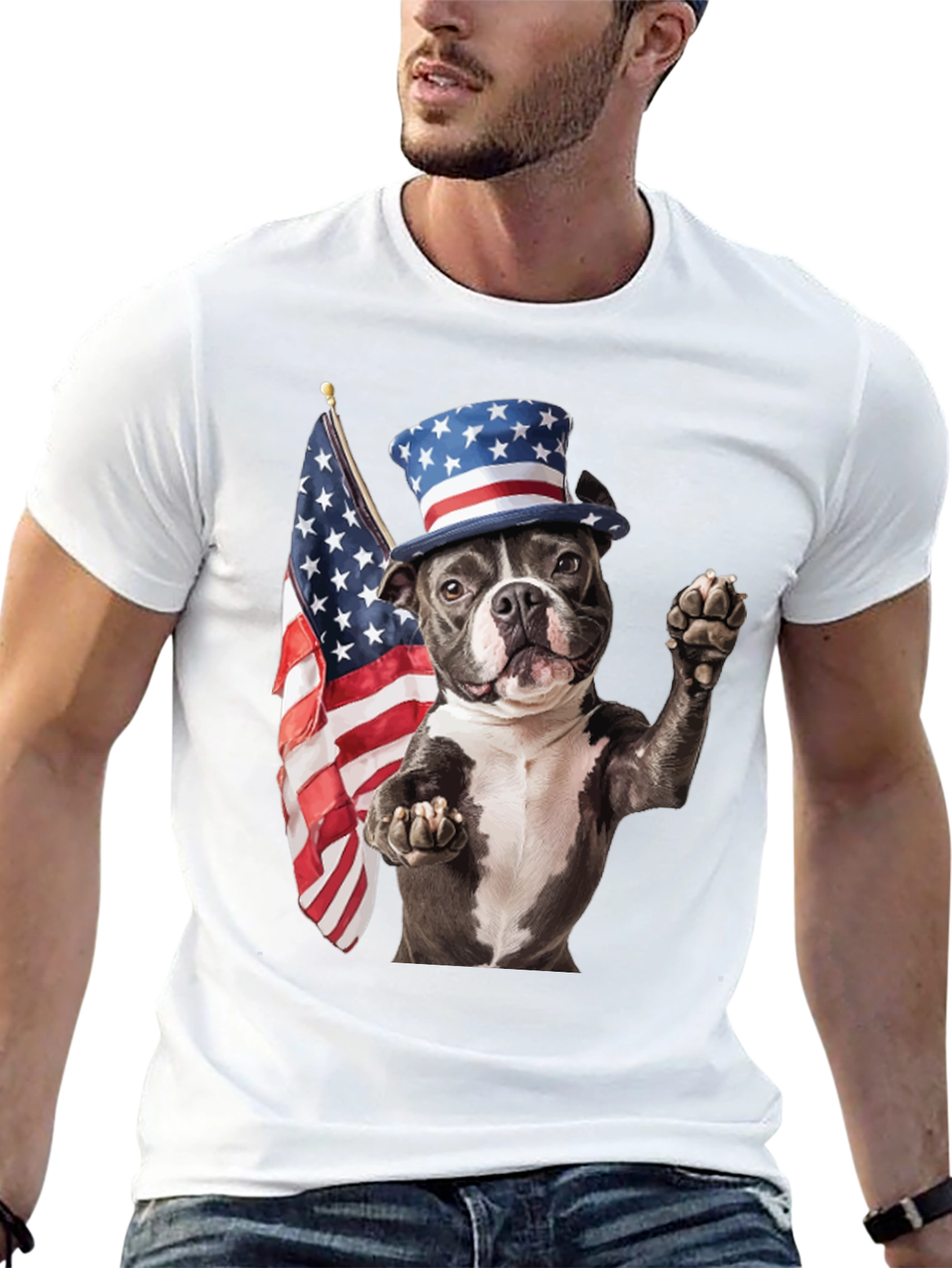 Patriotic Dog T-Shirt: USA Flag & Top Hat
