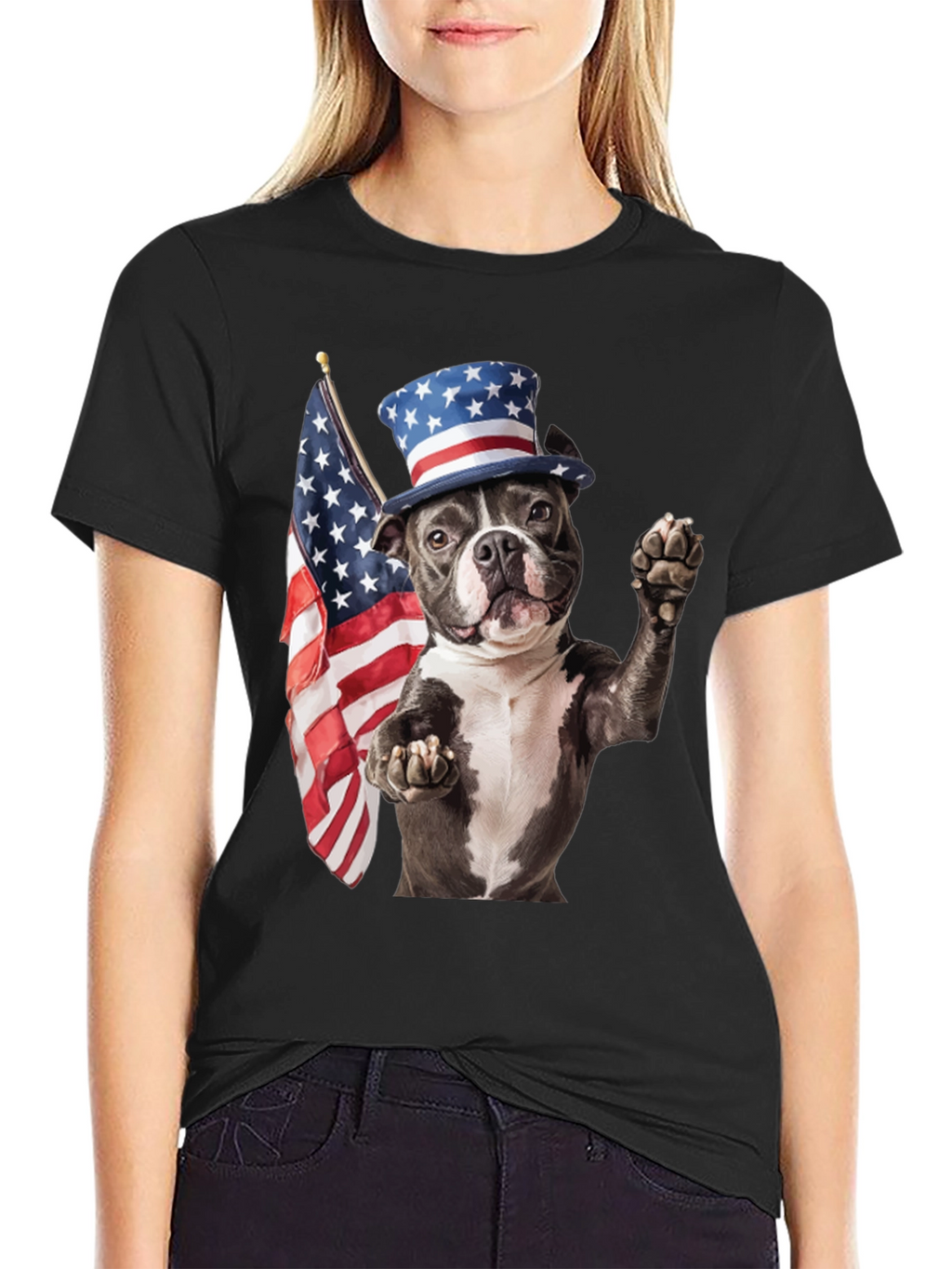 Patriotic Dog T-Shirt: USA Flag & Top Hat