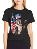 Patriotic Dog T-Shirt: USA Flag & Top Hat