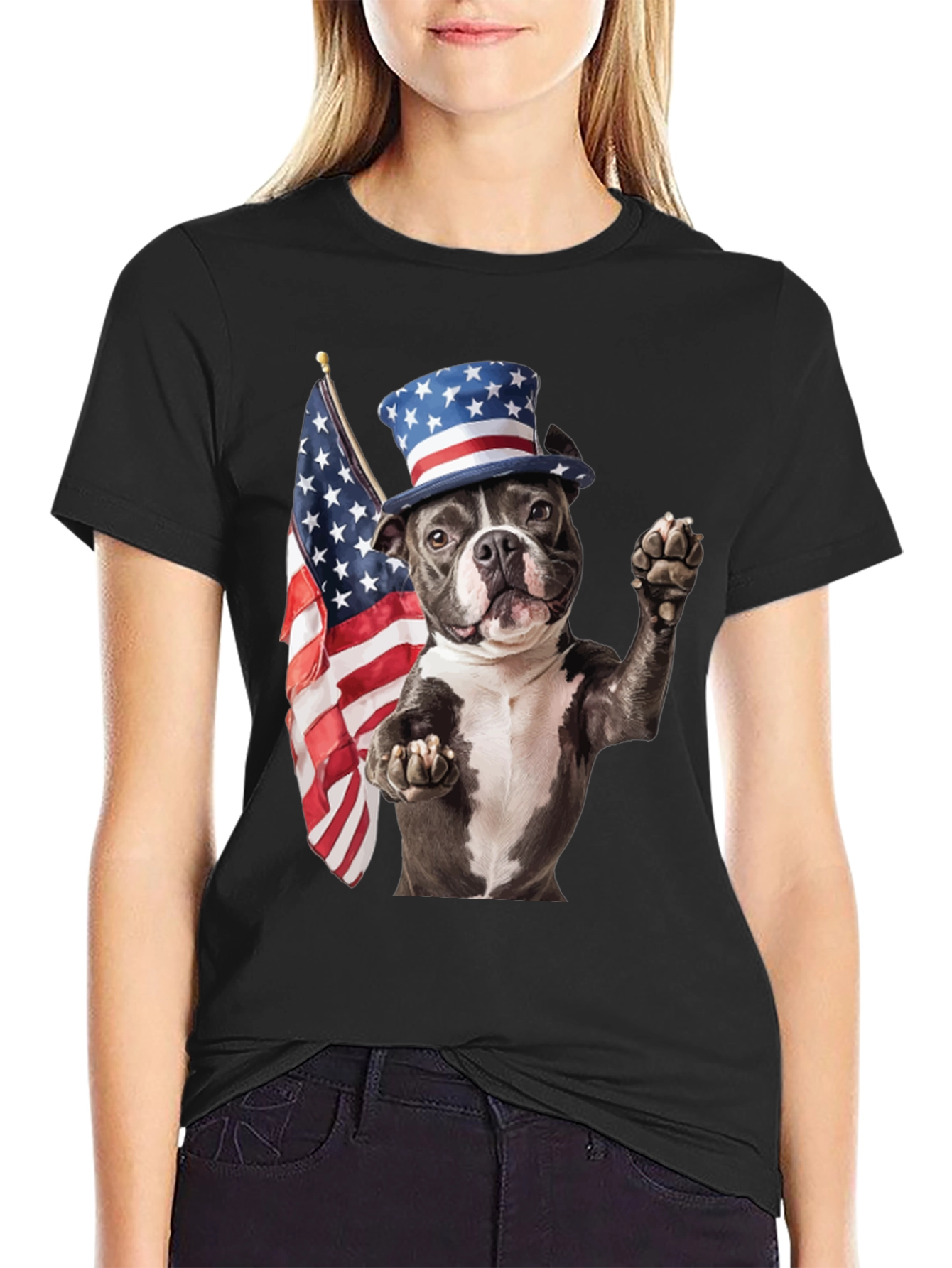 Patriotic Dog T-Shirt: USA Flag & Top Hat