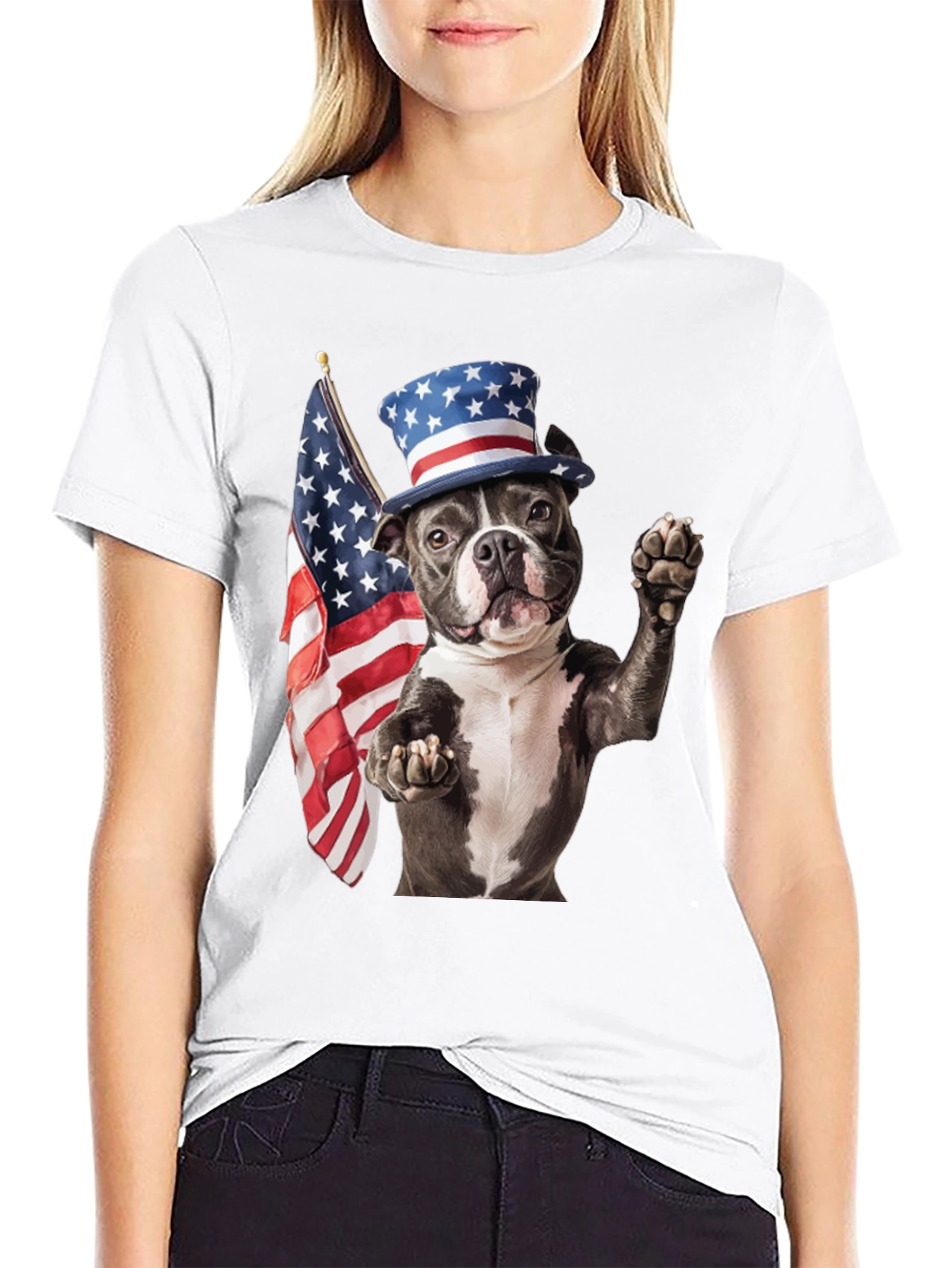 Patriotic Dog T-Shirt: USA Flag & Top Hat