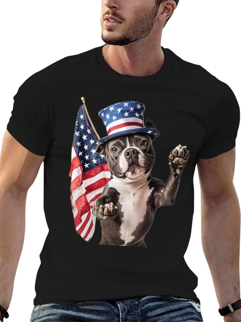 Patriotic Dog T-Shirt: USA Flag & Top Hat