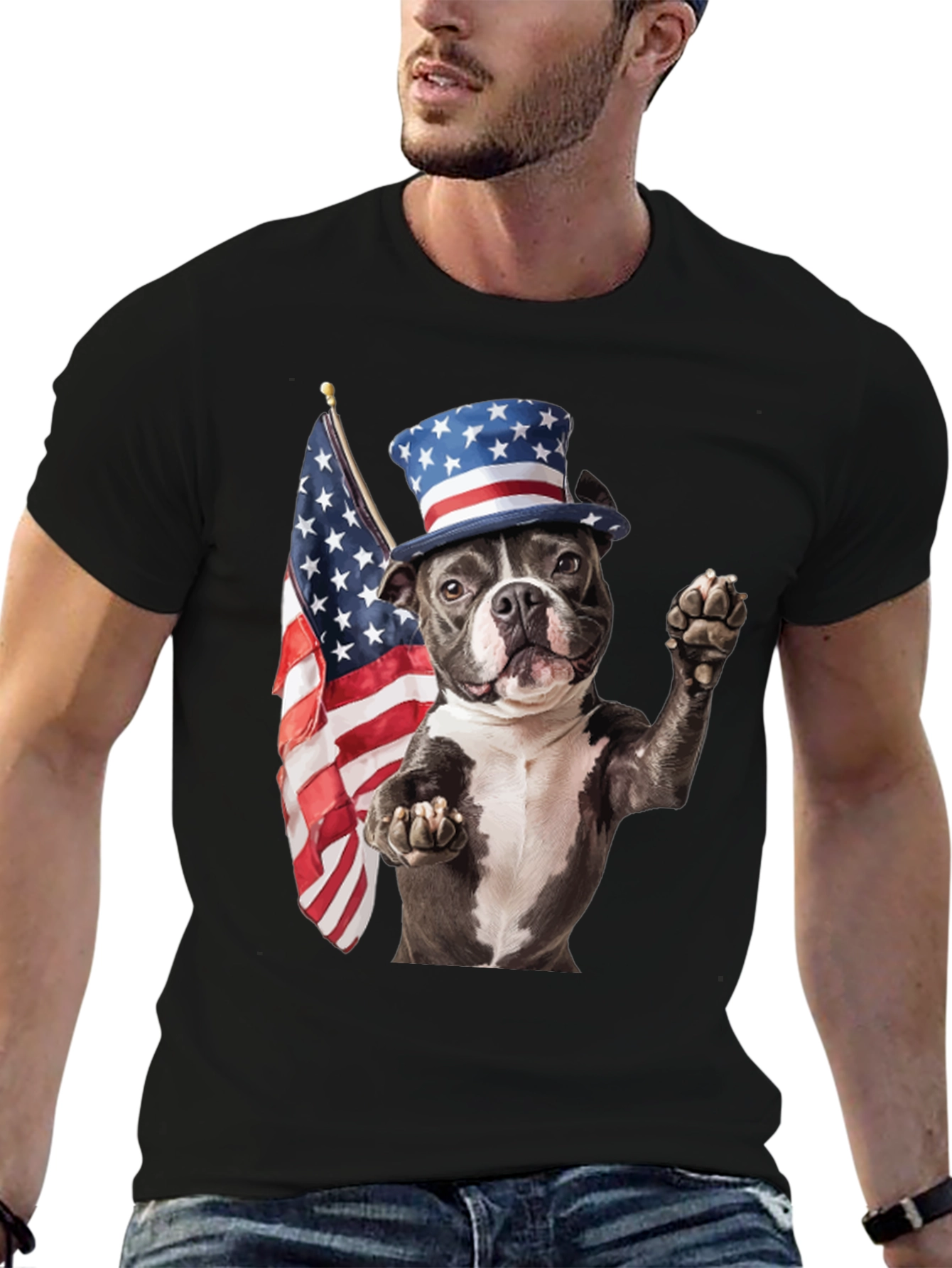 Patriotic Dog T-Shirt: USA Flag & Top Hat