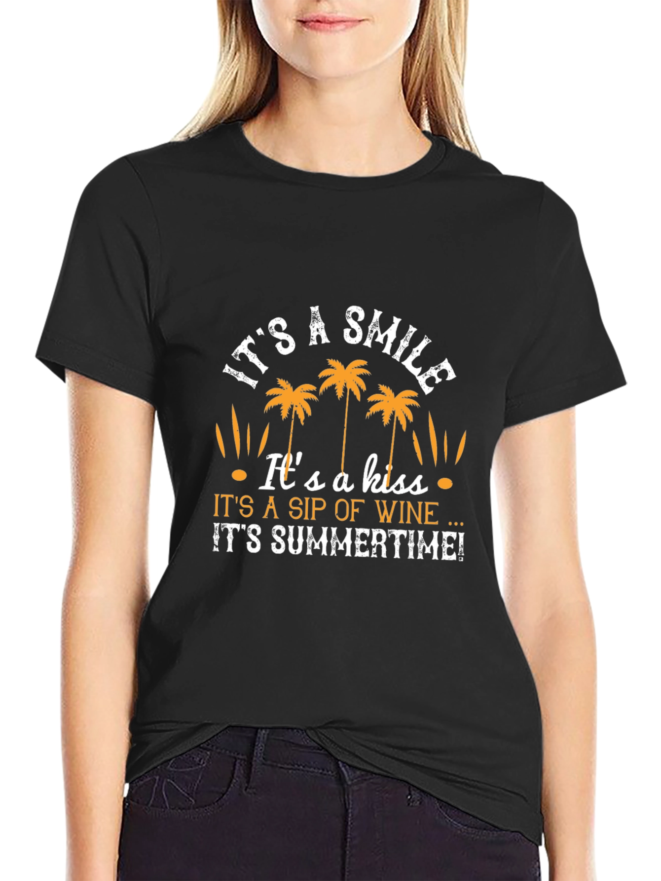 Summer Vibes Graphic T-Shirt - Smile Kiss Wine