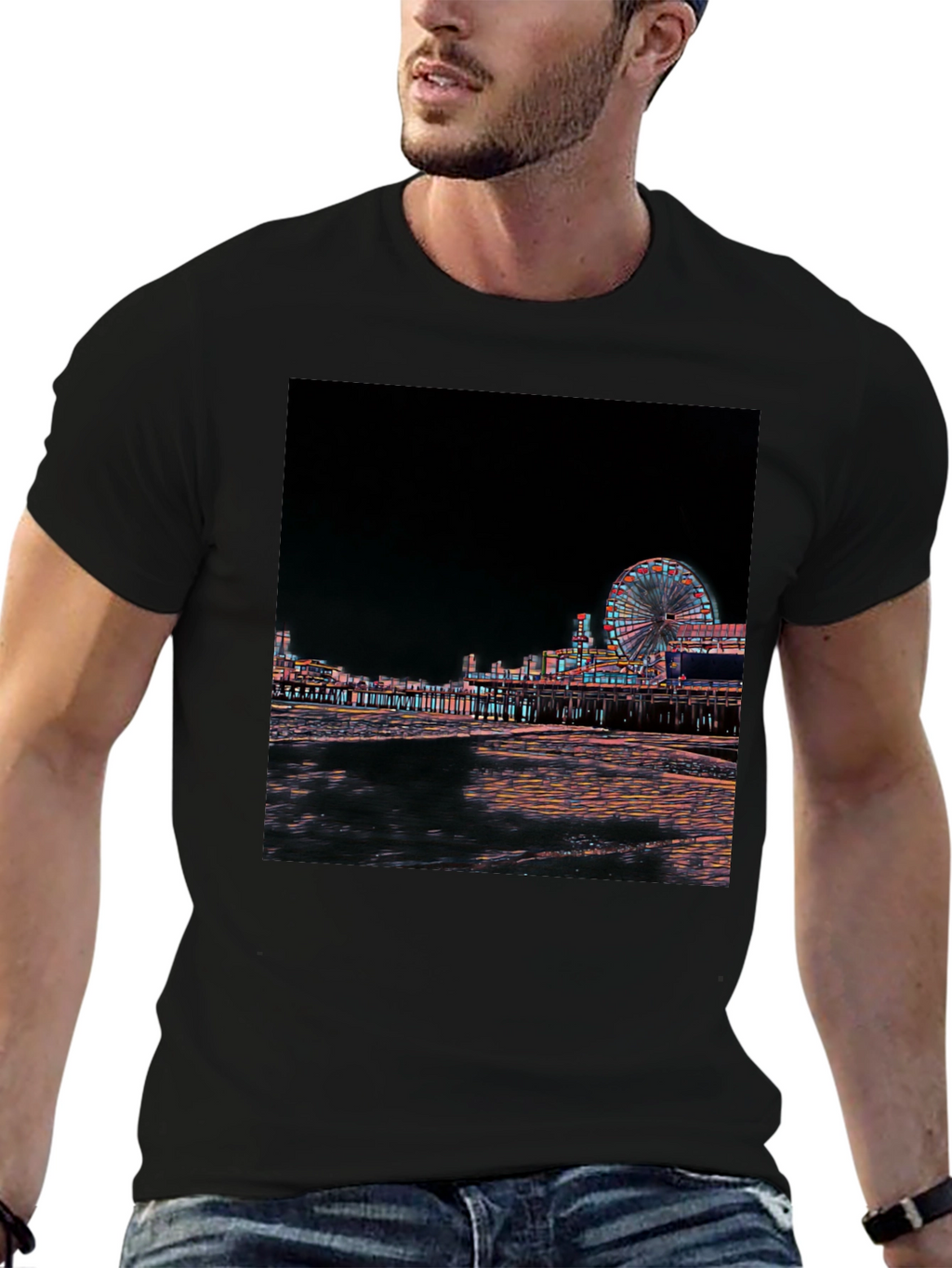 Night Scene Black T-Shirt