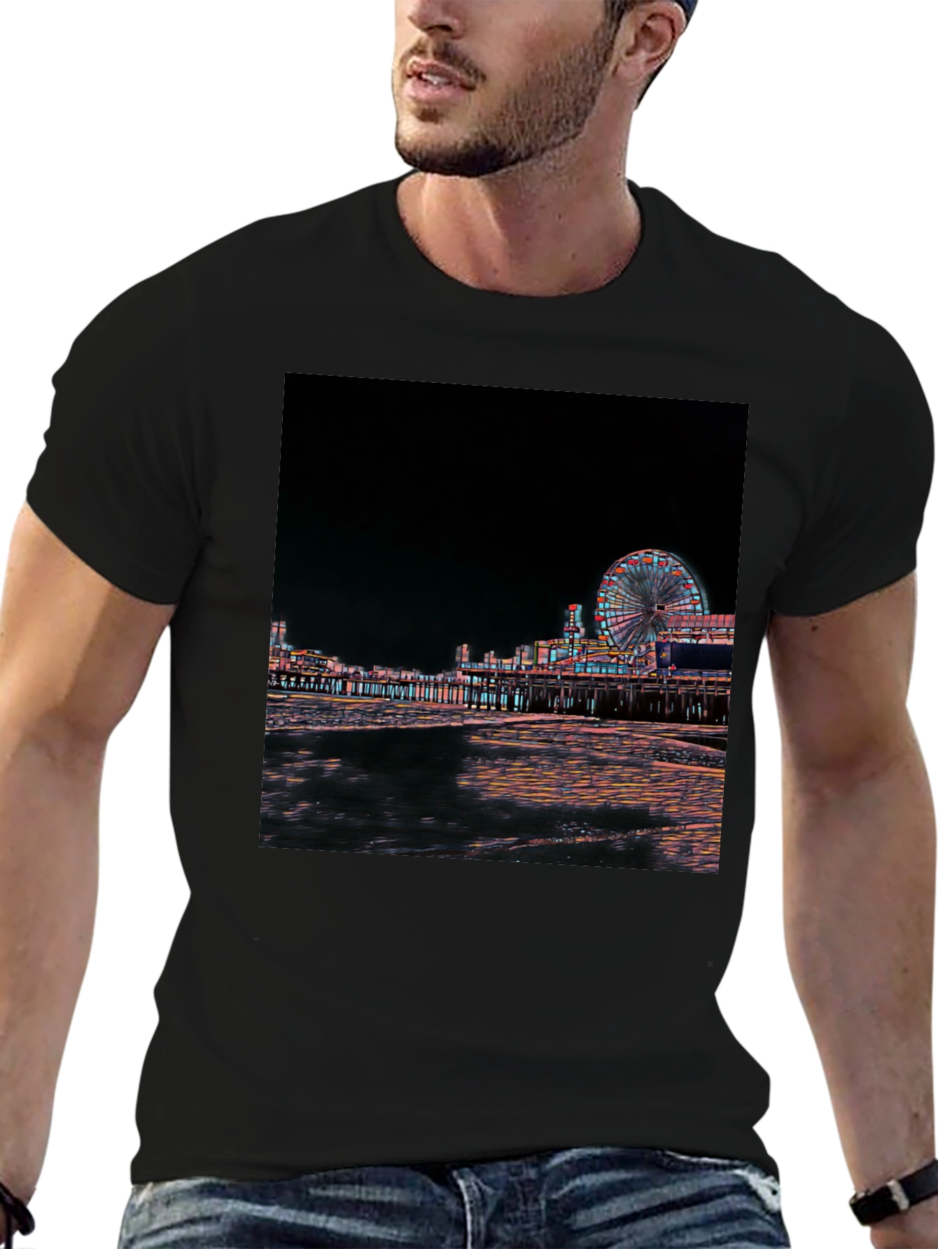 Night Scene Black T-Shirt