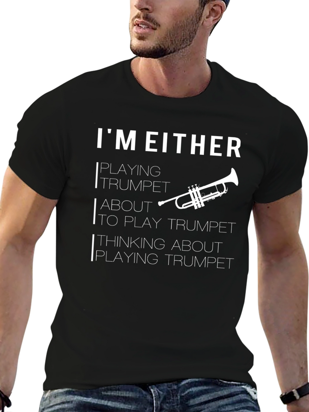 Trumpet Player Black Graphic T-Shirt