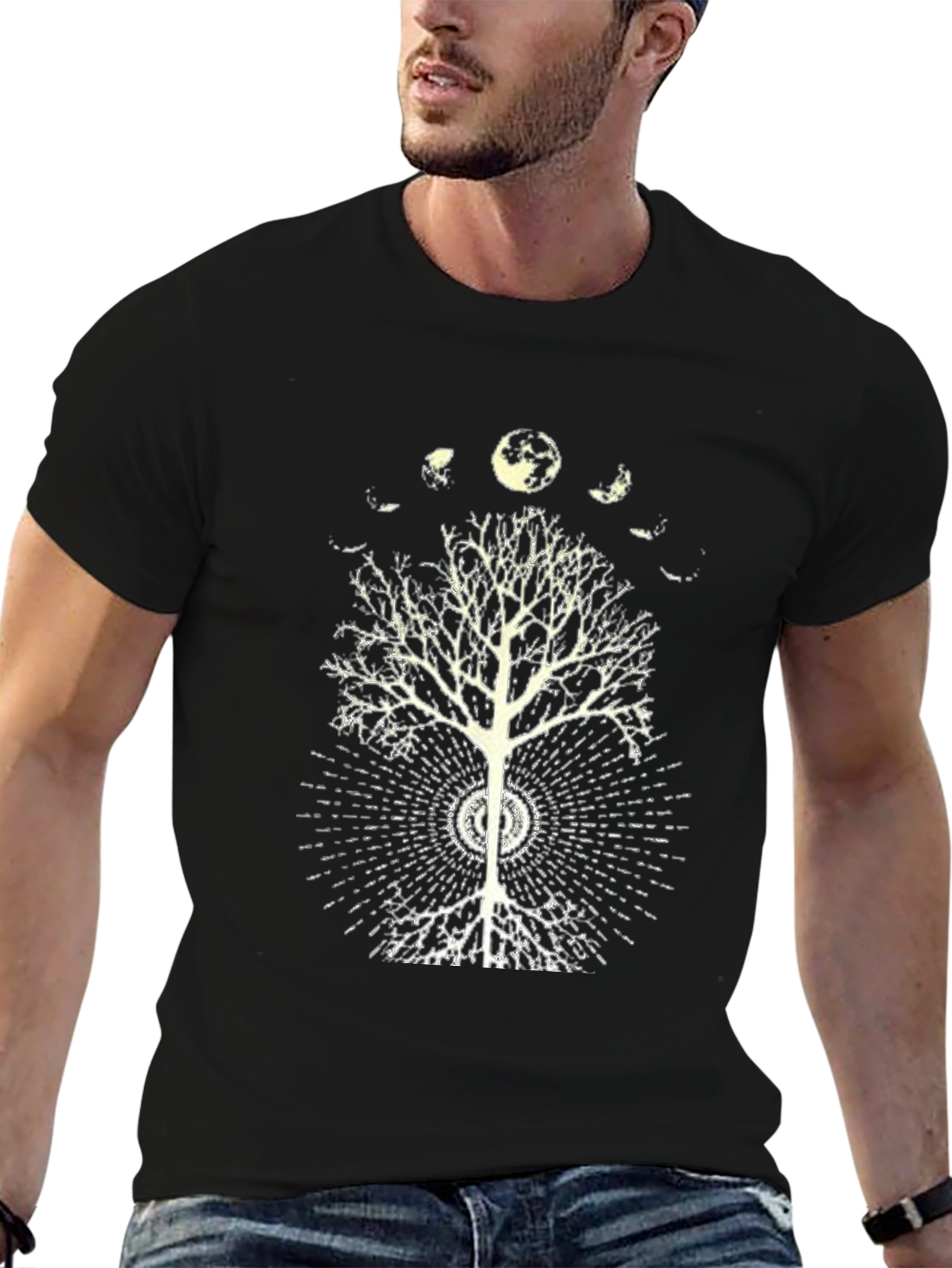 Moon Phase Tree Graphic Tee - Black