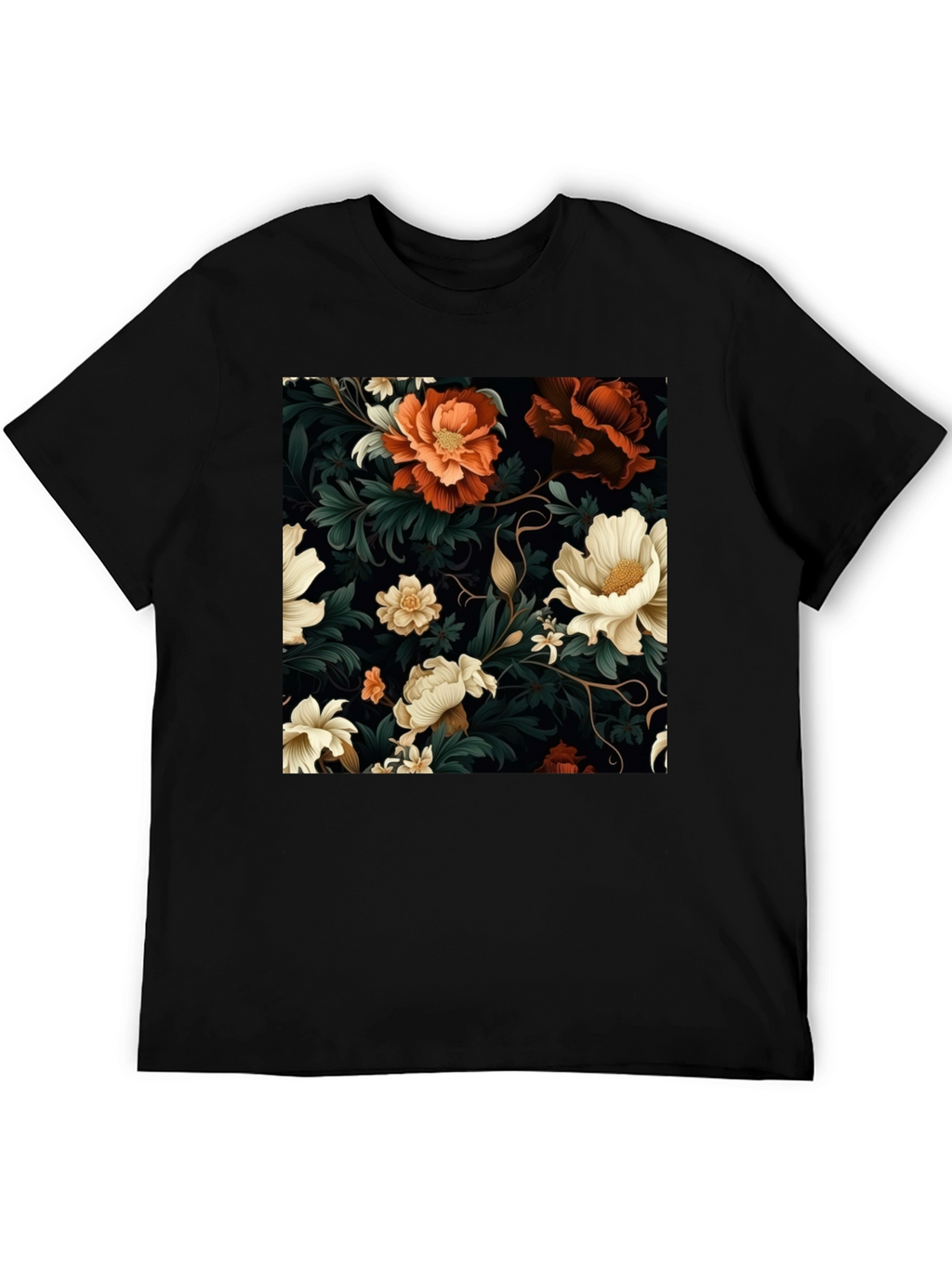 Floral Elegance Black T-Shirt