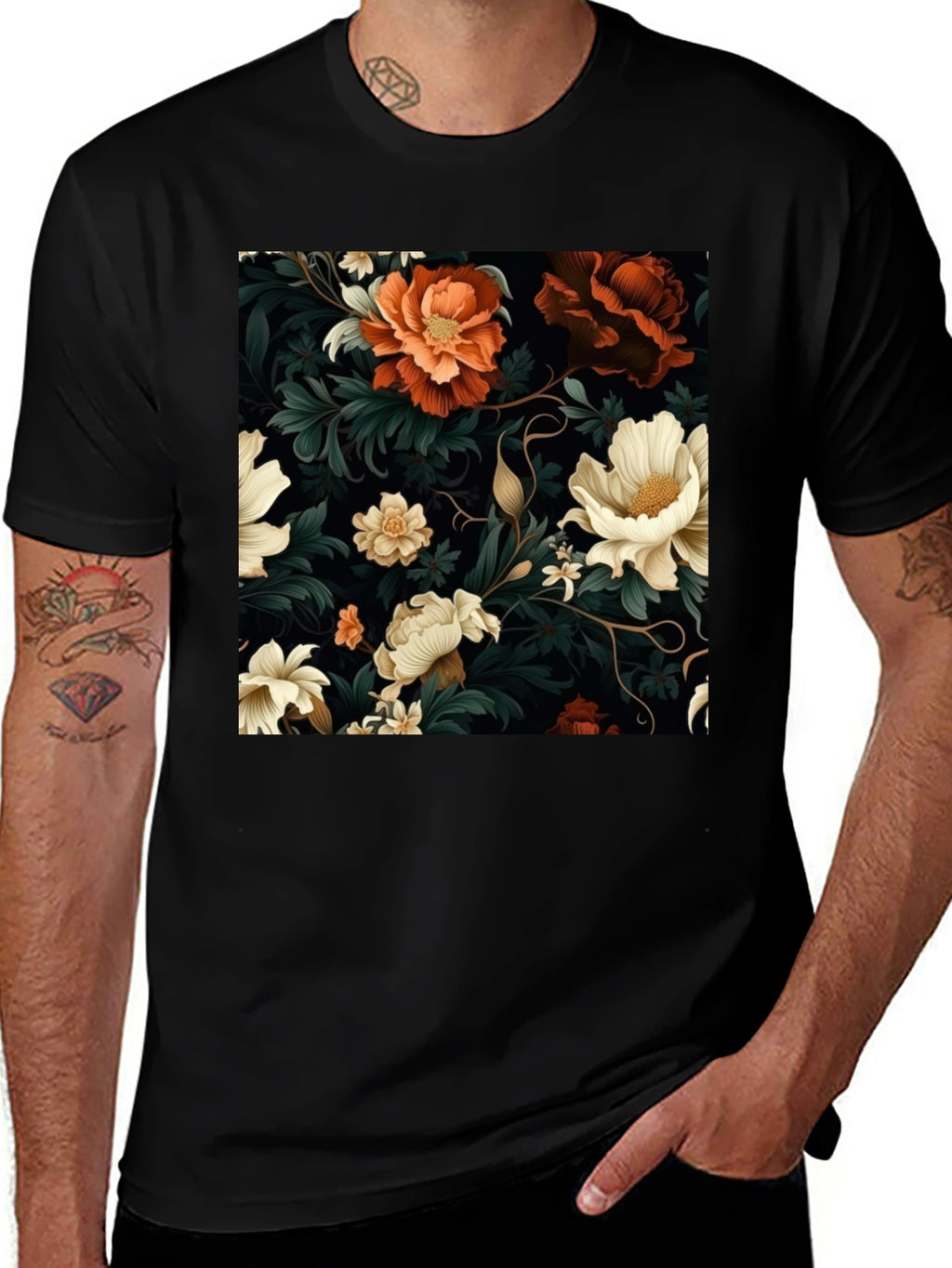 Floral Elegance Black T-Shirt