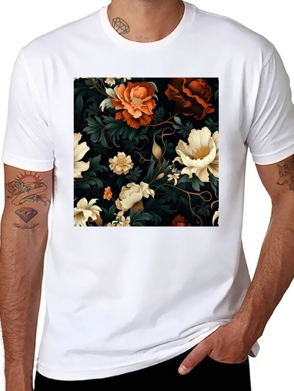 Floral Elegance Black T-Shirt