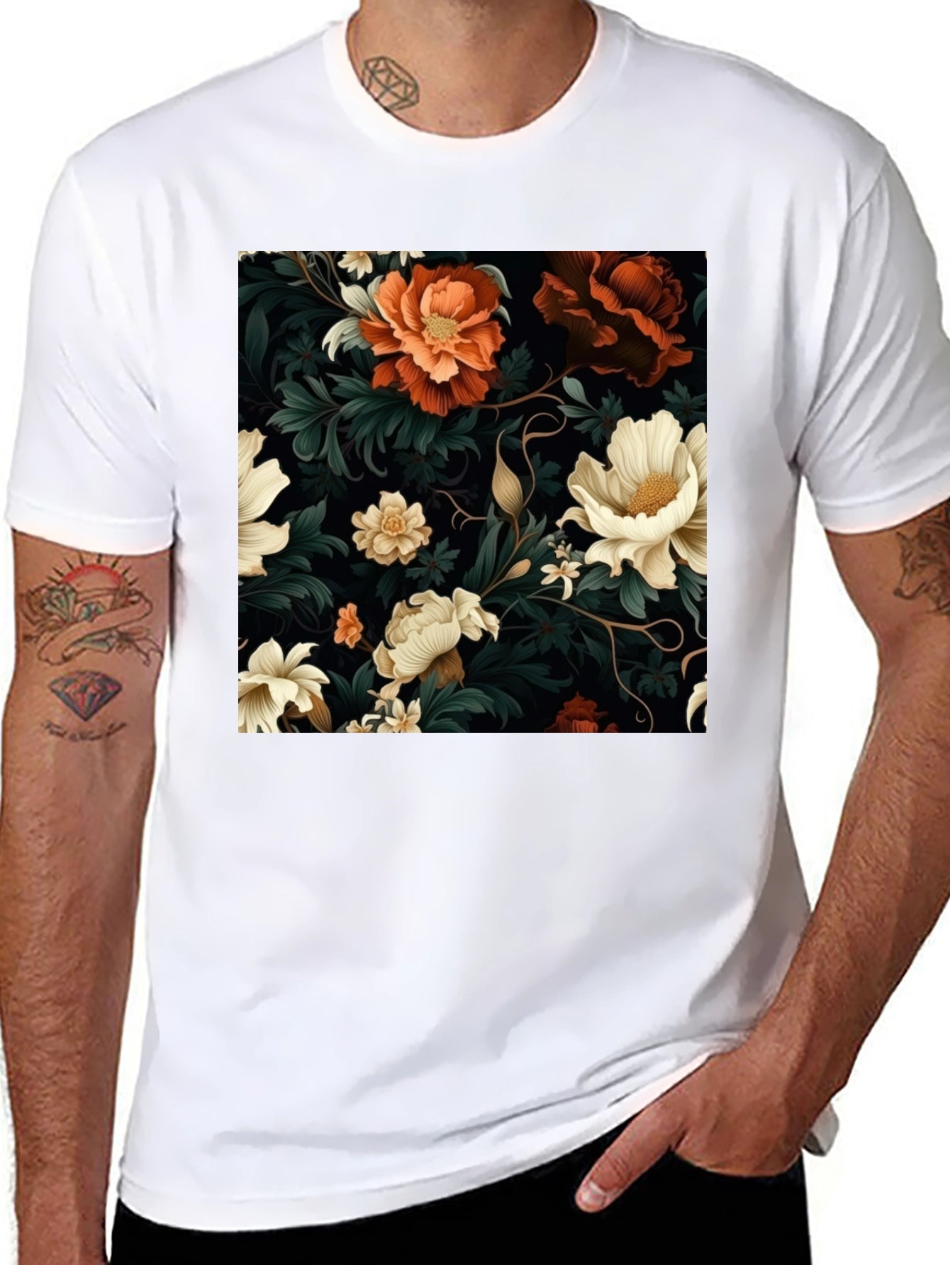Floral Elegance Black T-Shirt